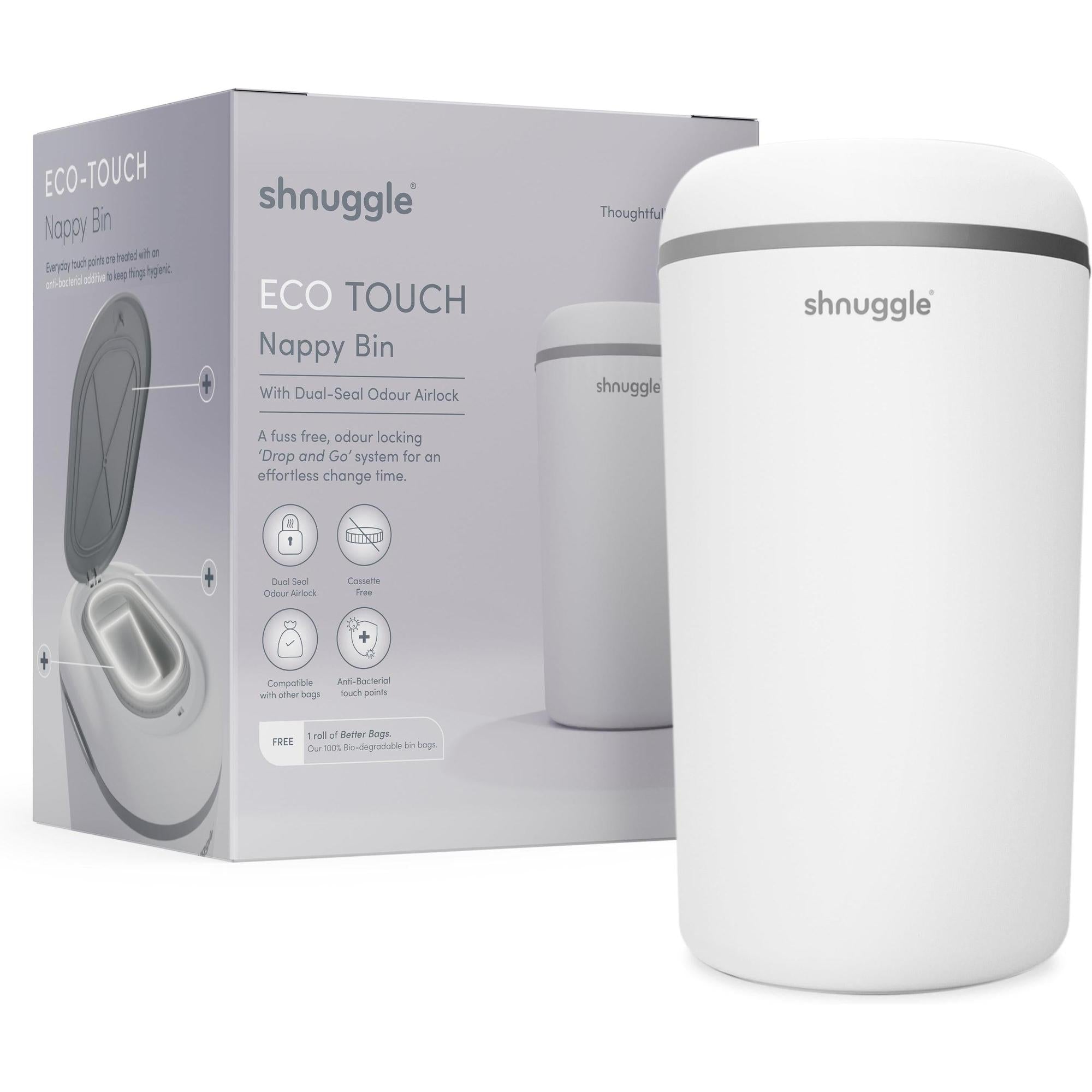 Shnuggle Eco-Touch Nappy Bin Diaper Pail + 30 Better Bag Liners
