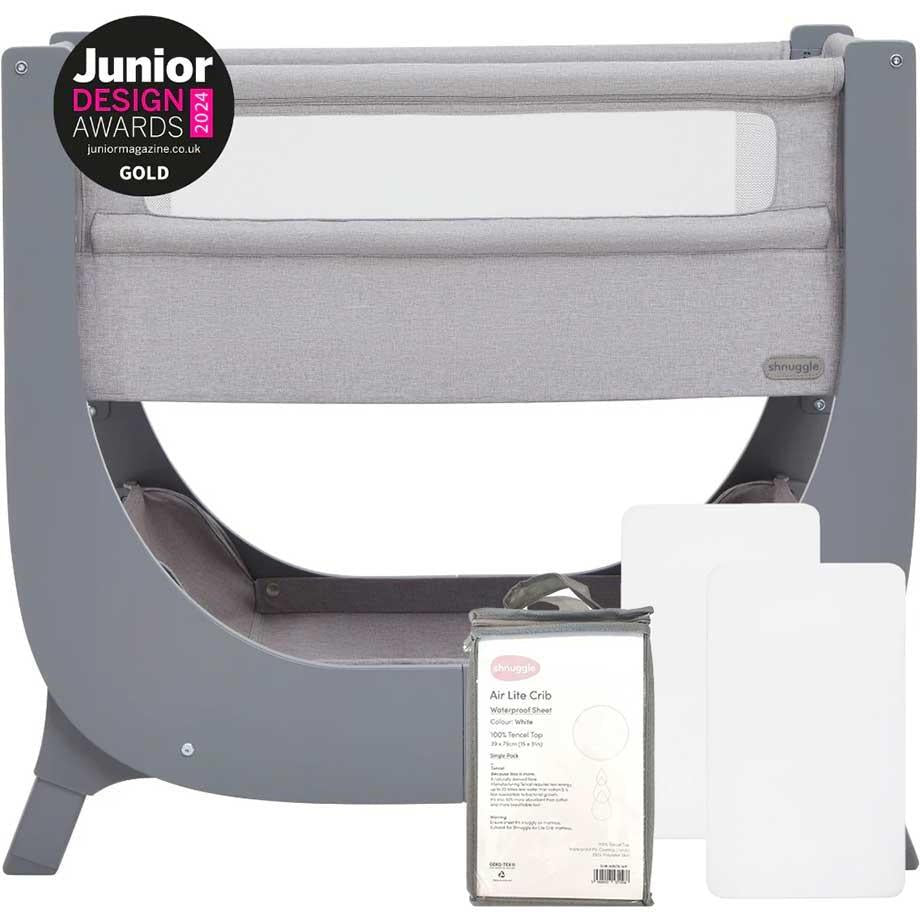 Shnuggle Air Lite Infant Bedside Bassinet: 1 Mattress + 1 Waterproof + 2 White Sheets