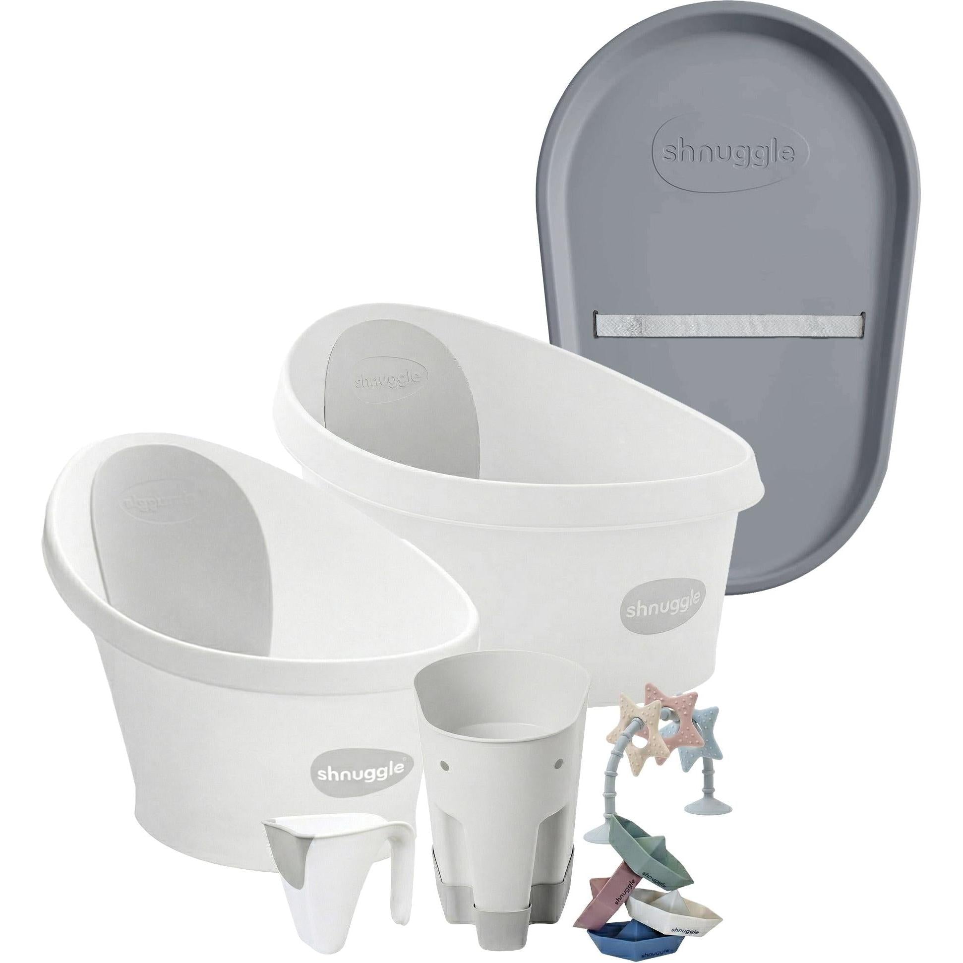 Shnuggle Growing Family Bath Time Bundle: Baby & Toddler Bath + Changing Mat Bundle - 7-Piece