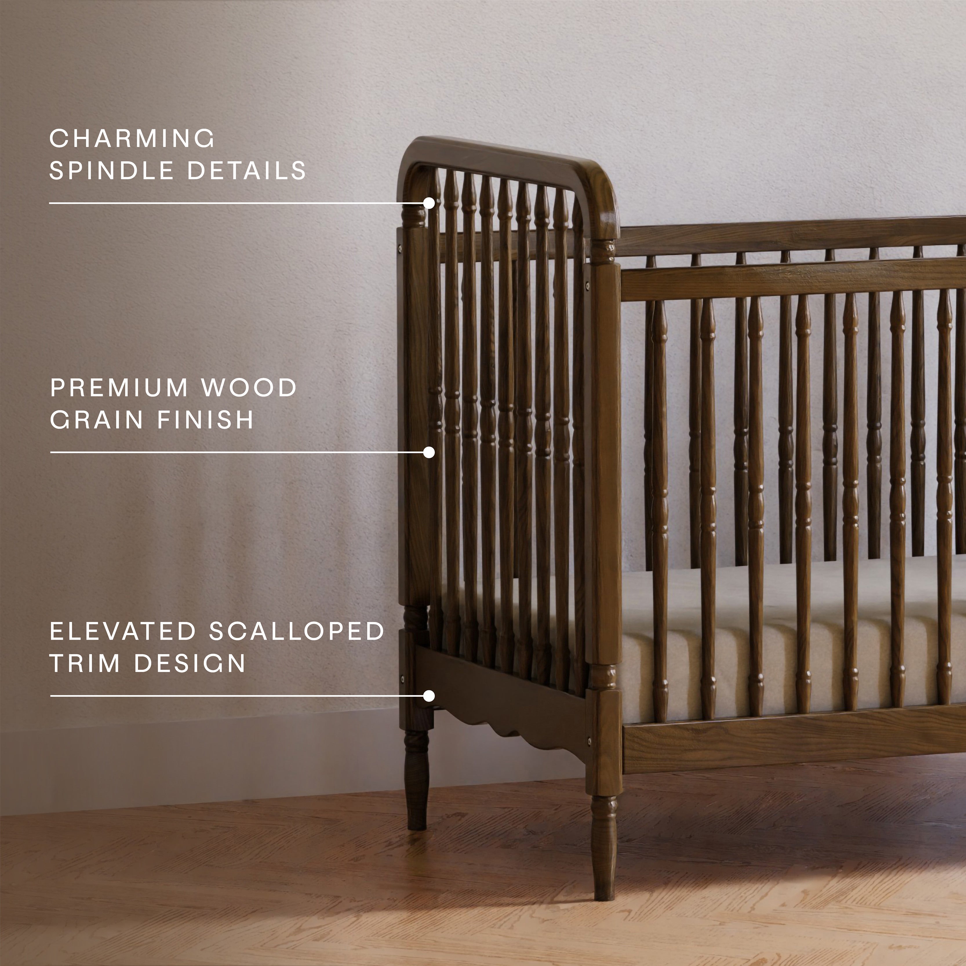 Namesake Liberty 3-in-1 Convertible Spindle Crib with Toddler Bed Conversion Kit