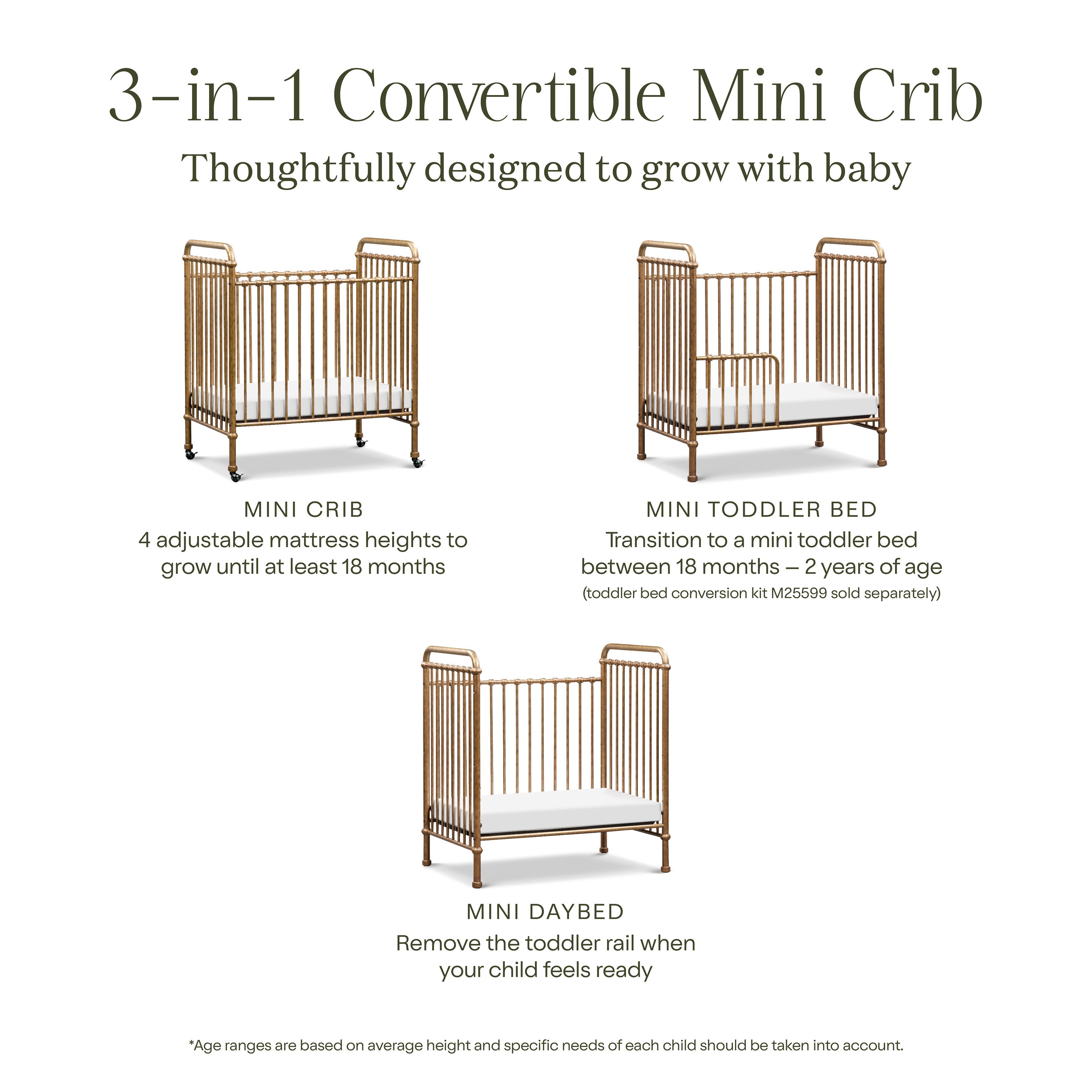 Namesake Abigail 3-in-1 Convertible Mini Crib