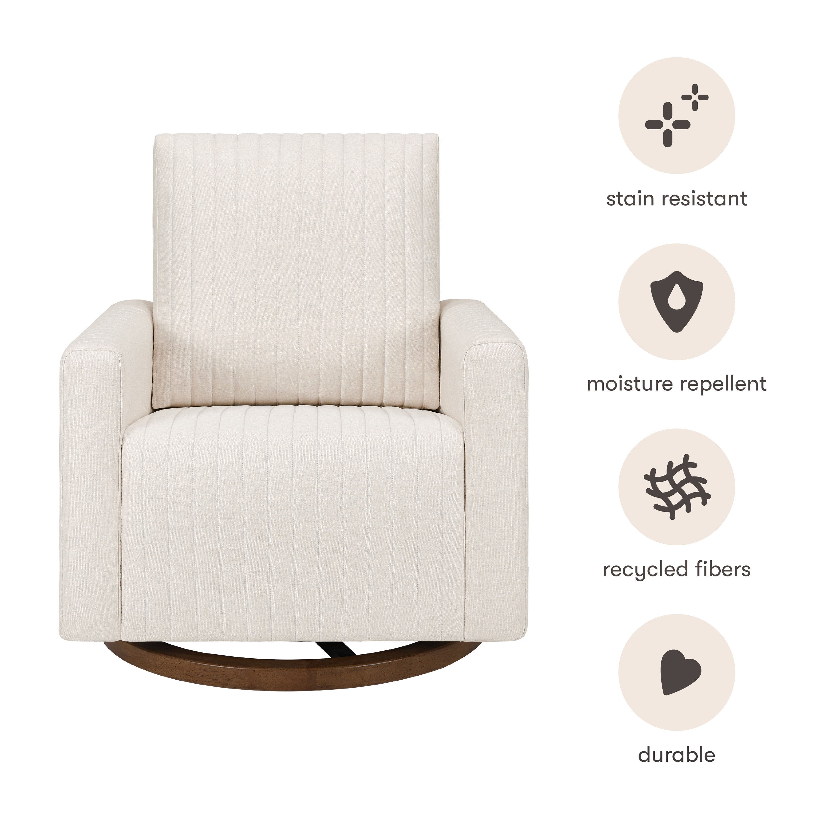 Babyletto Poe Channeled Swivel Glider in Eco-Performance Fabric | Water Repellent & Stain Resistant