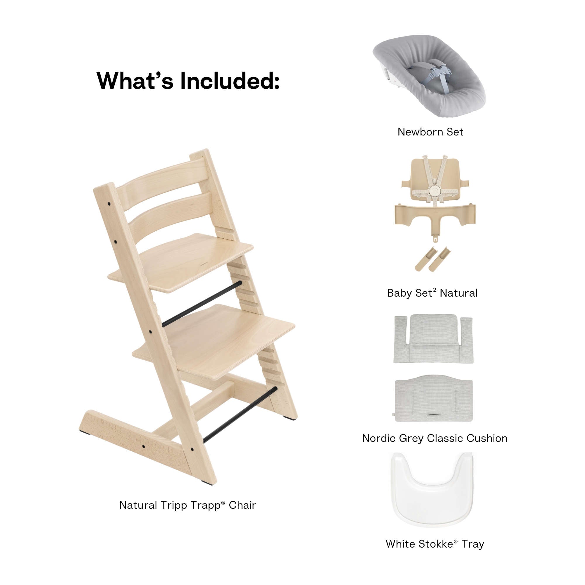 Stokke Tripp Trapp High Chair² with Cushion, Newborn Set + Stokke Tray