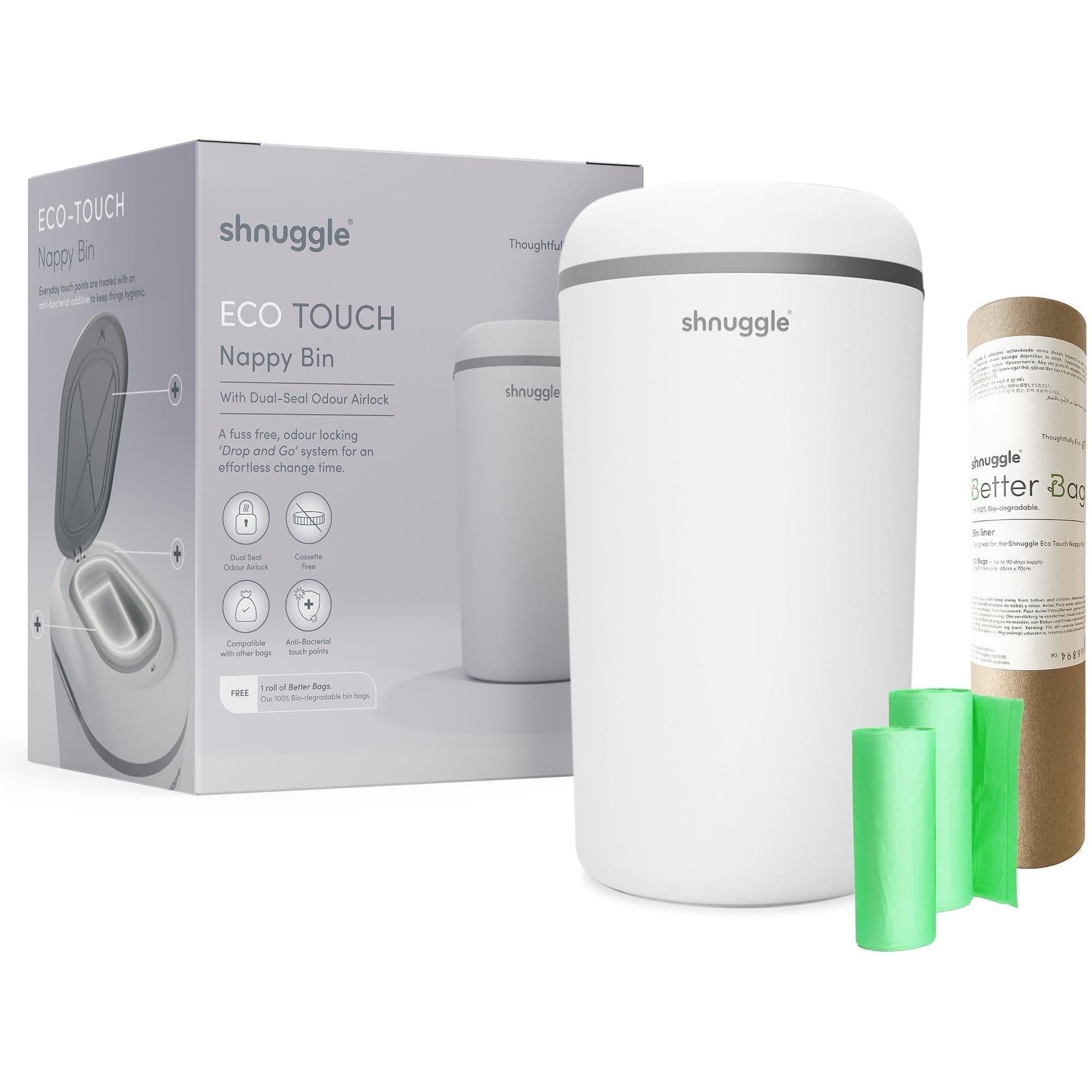 Shnuggle Eco-Touch Nappy Bin Diaper Pail + 30 Better Bag Liners