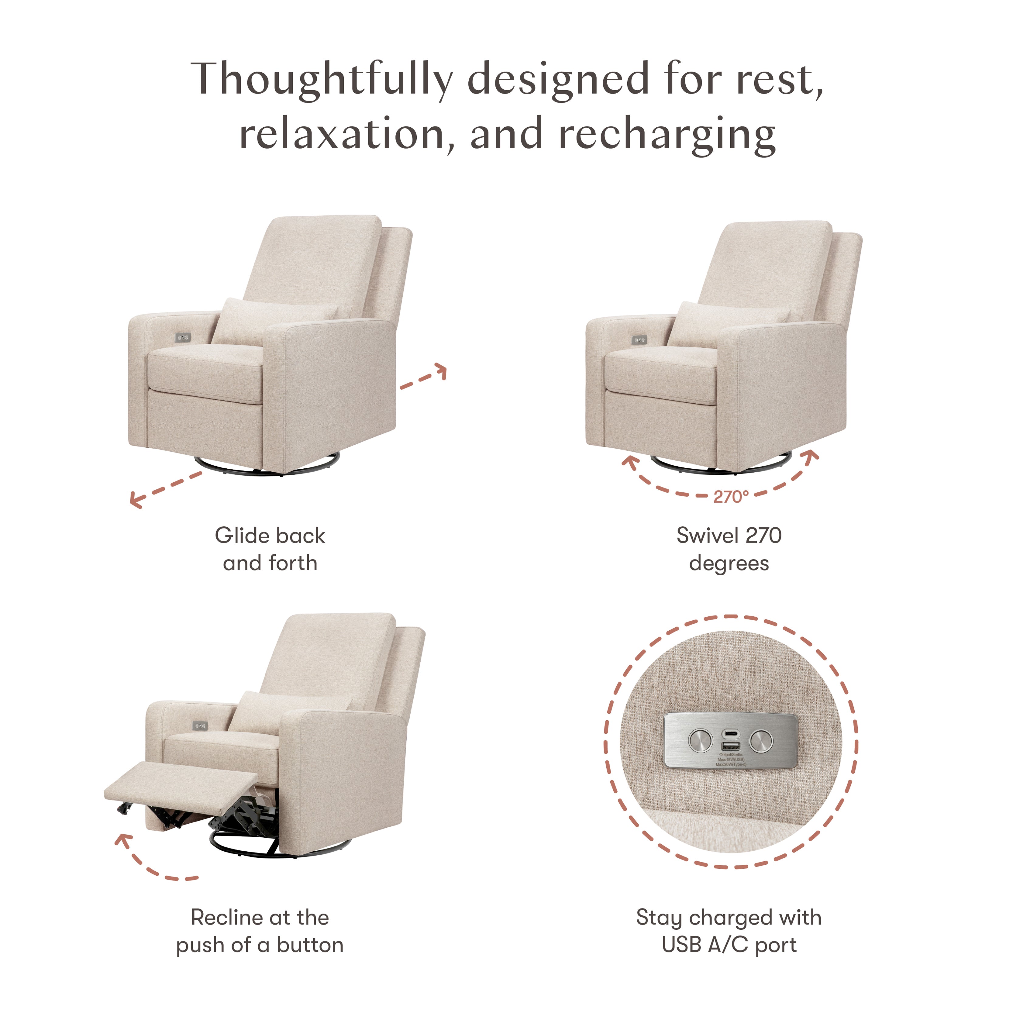 Babyletto Sigi Electronic Recliner and Glider with USB Port