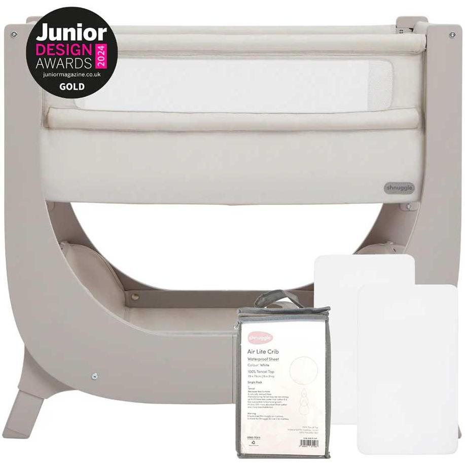 Shnuggle Air Lite Infant Bedside Bassinet: 1 Mattress + 1 Waterproof + 2 White Sheets