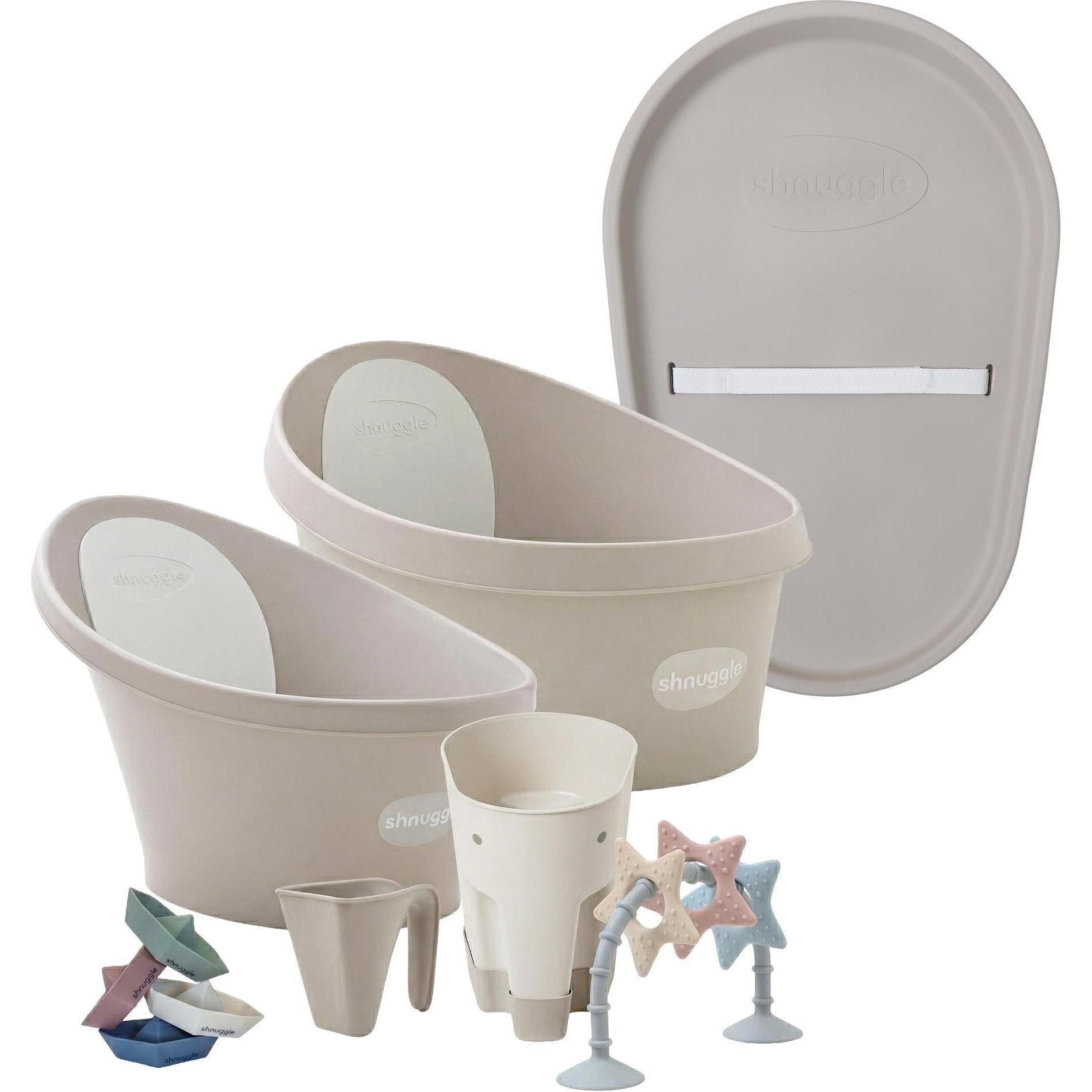 Shnuggle Growing Family Bath Time Bundle: Baby & Toddler Bath + Changing Mat Bundle - 7-Piece