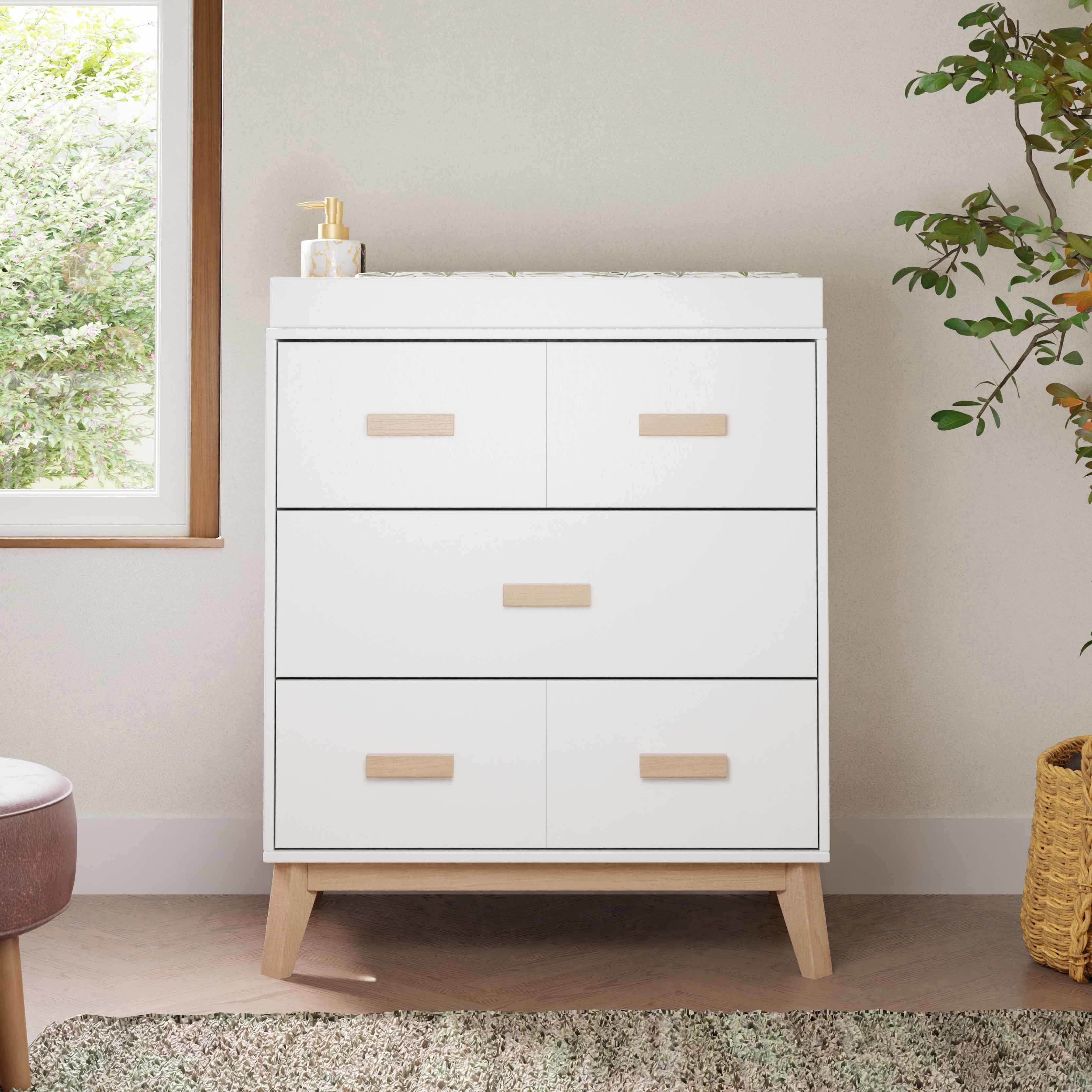 M5823WNX,Babyletto,Scoot 3-Drawer Changer Dresser in White/Washed Natural Finish