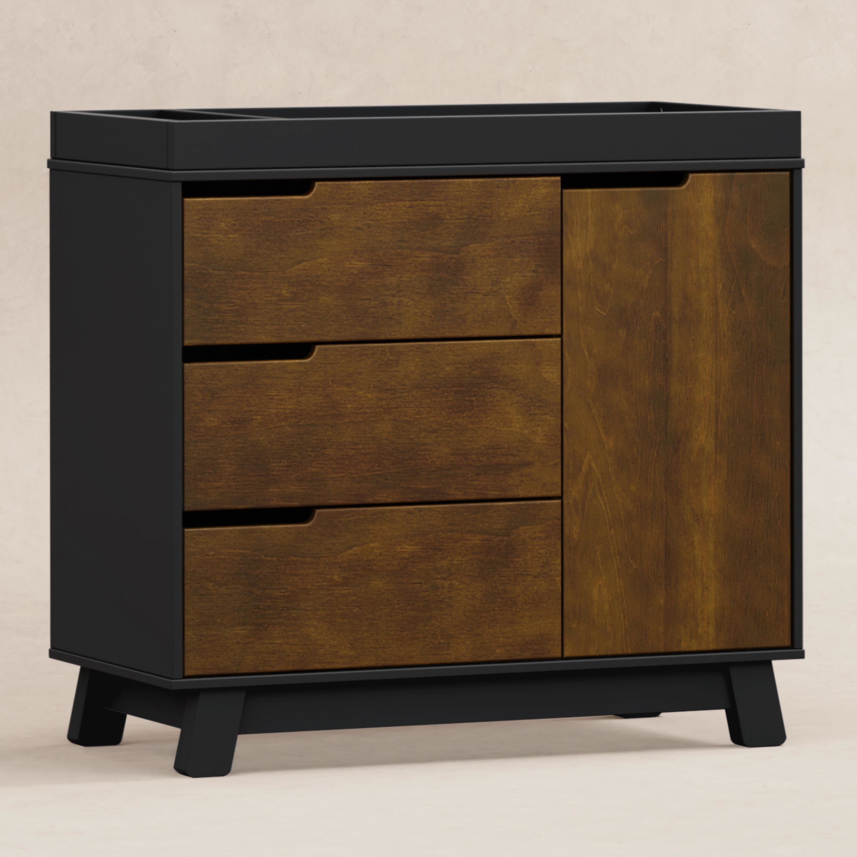 M4223BNL,Babyletto,Hudson 3-Drawer Changer Dresser w/Removable Changing Tray in Black/Natural Walnut