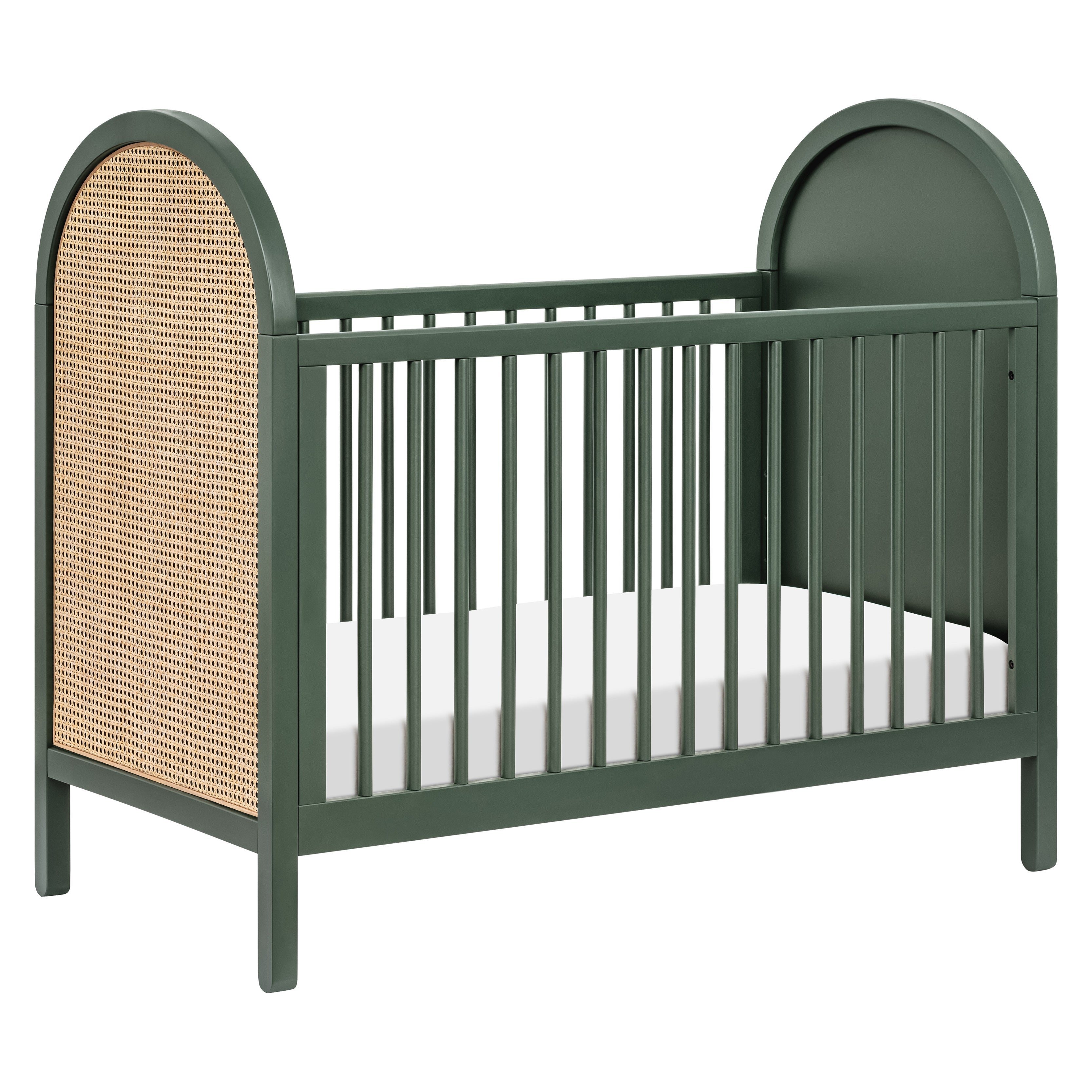 M25601FRGRNC,Babyletto,Bondi Cane 3-in-1 Convertible Crib w/ Toddler Bed Kit in Forest Green w/ Natural Cane