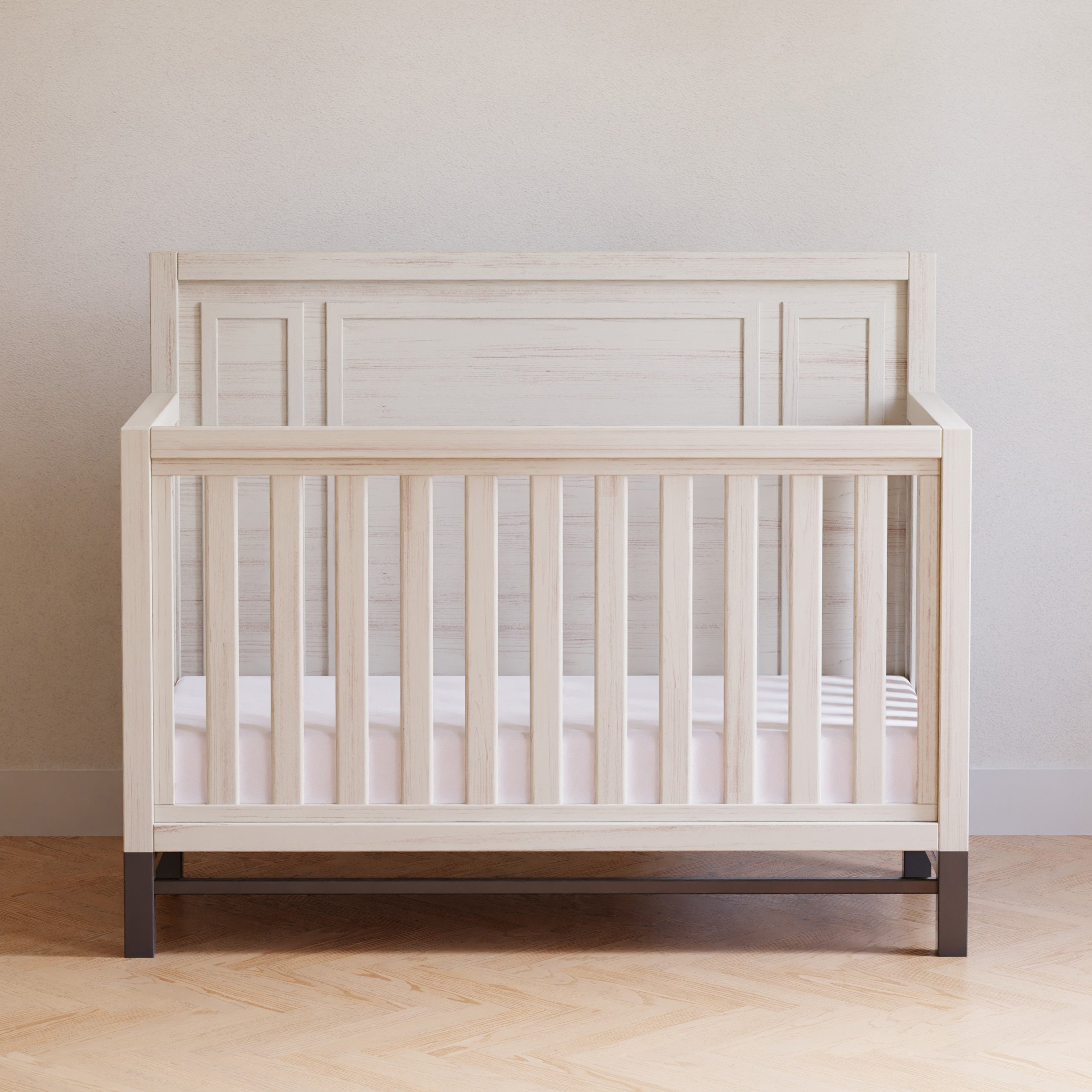 B25801WDF,Monogram by Namesake,Newbern 4-in-1 Convertible Crib in White Driftwood