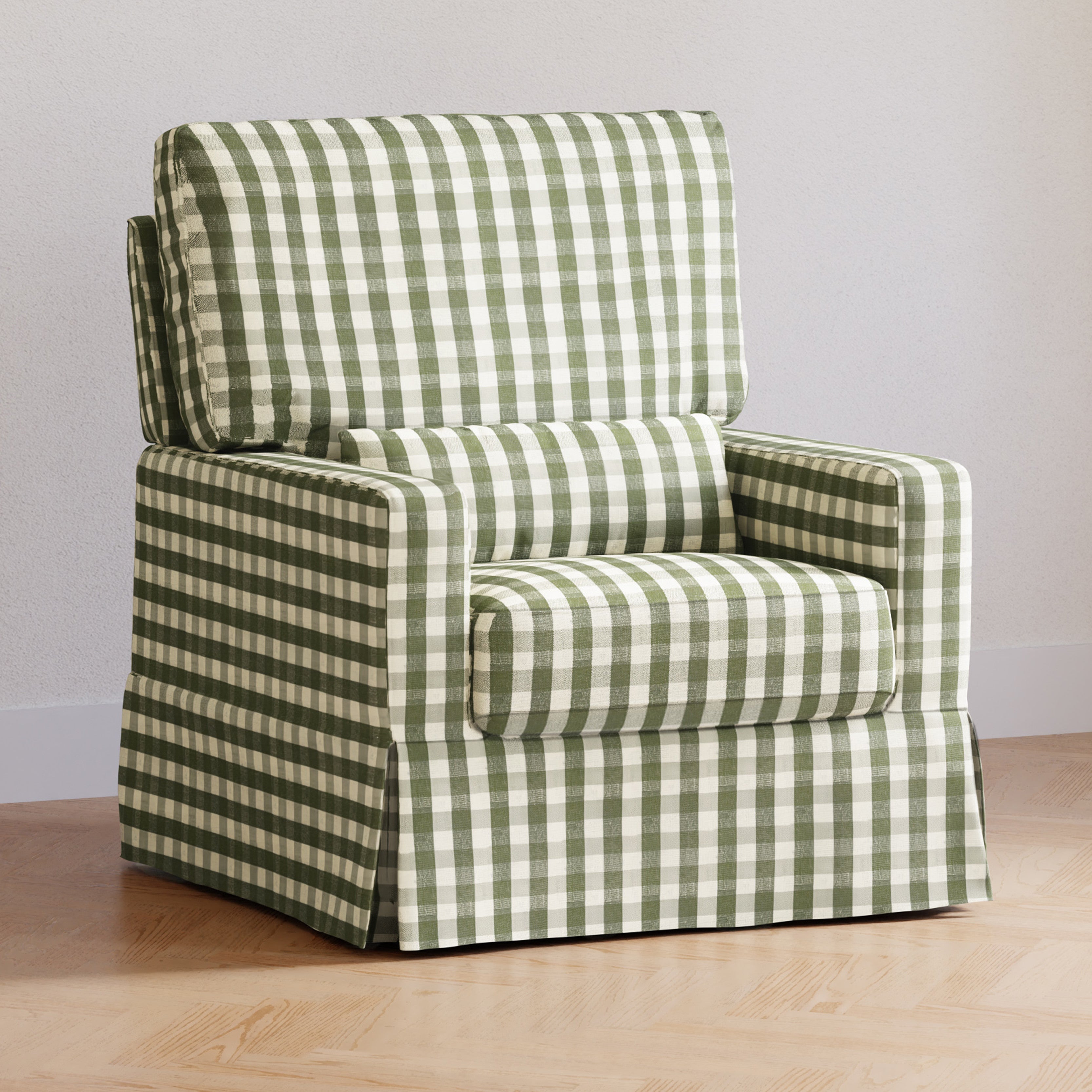 M21787GGH,Namesake,Crawford Pillowback Comfort Swivel Glider in Green Gingham