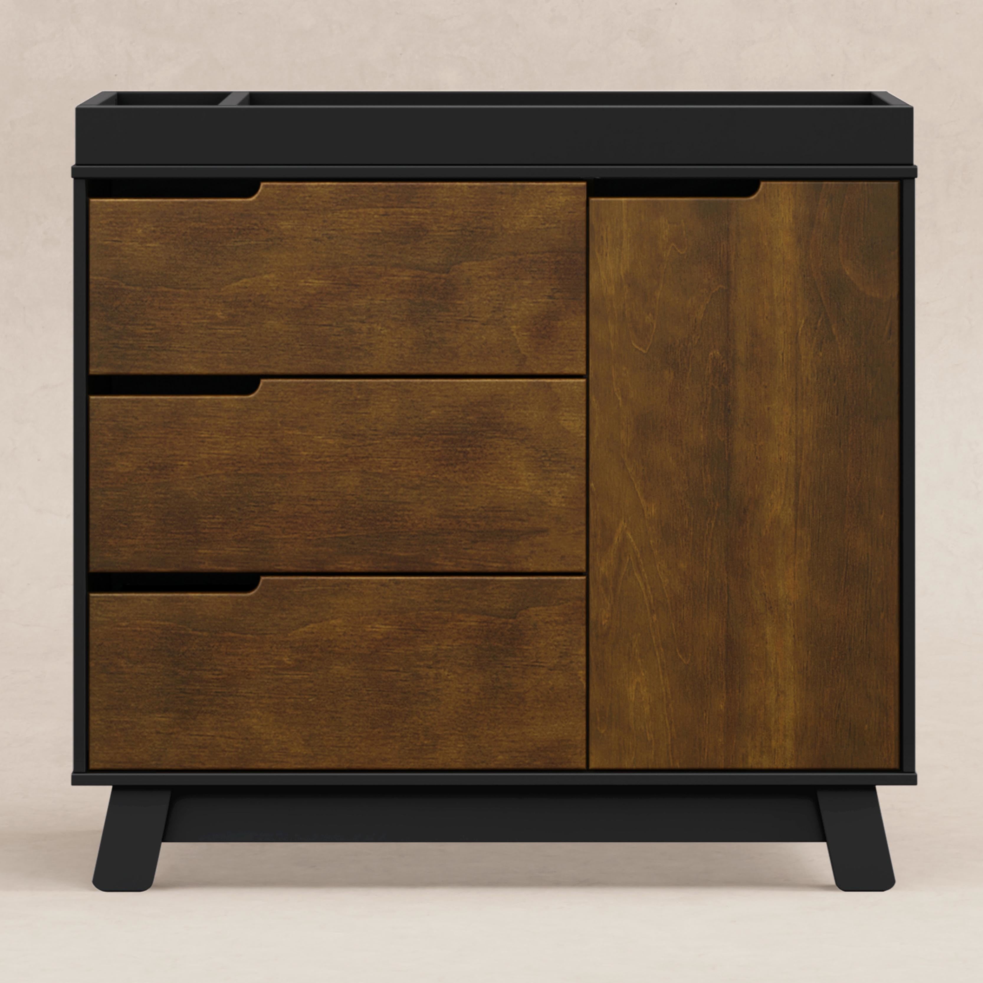 M4223BNL,Babyletto,Hudson 3-Drawer Changer Dresser w/Removable Changing Tray in Black/Natural Walnut