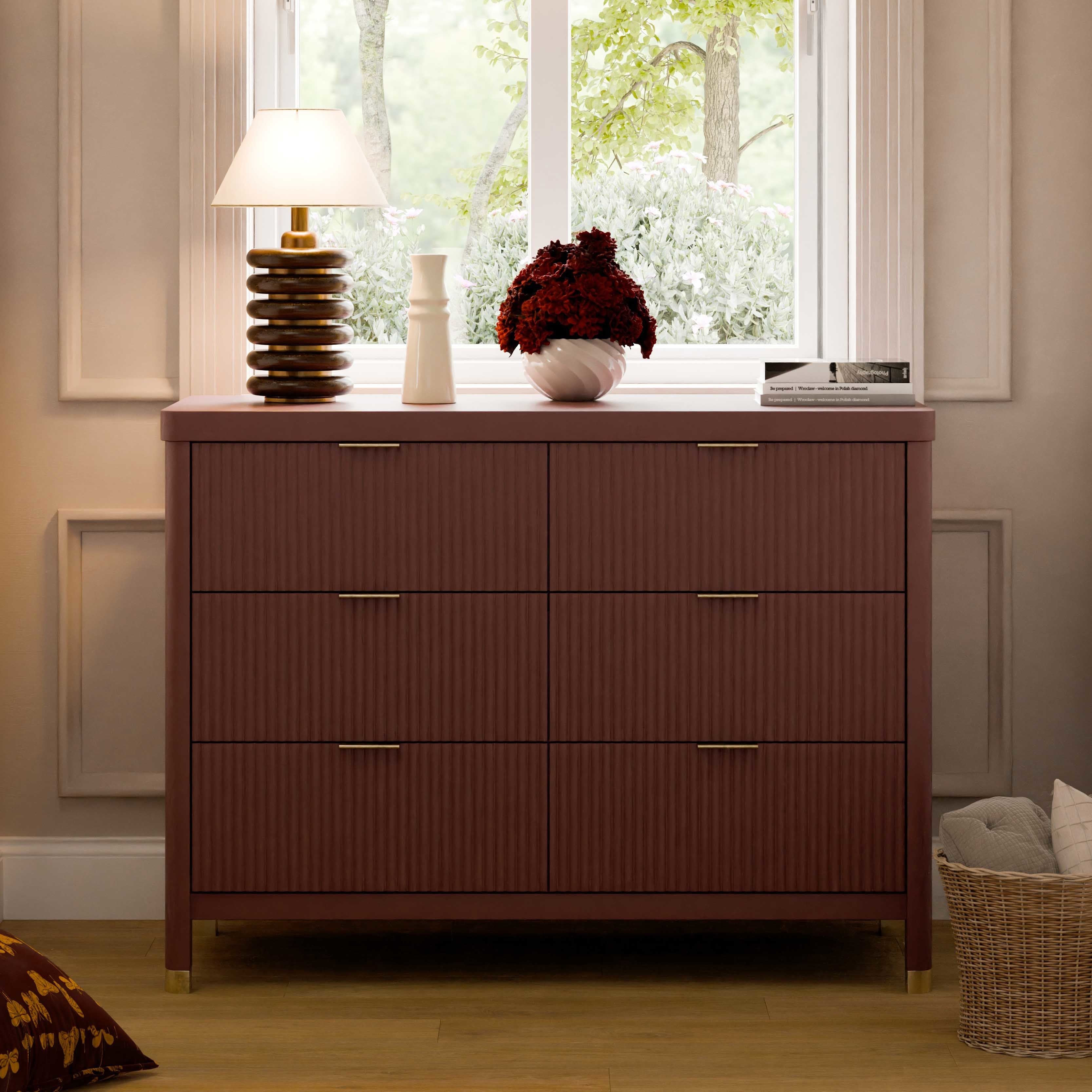 M26716CR,Namesake,Brimsley Tambour 6-Drawer Assembled Dresser in Crimson