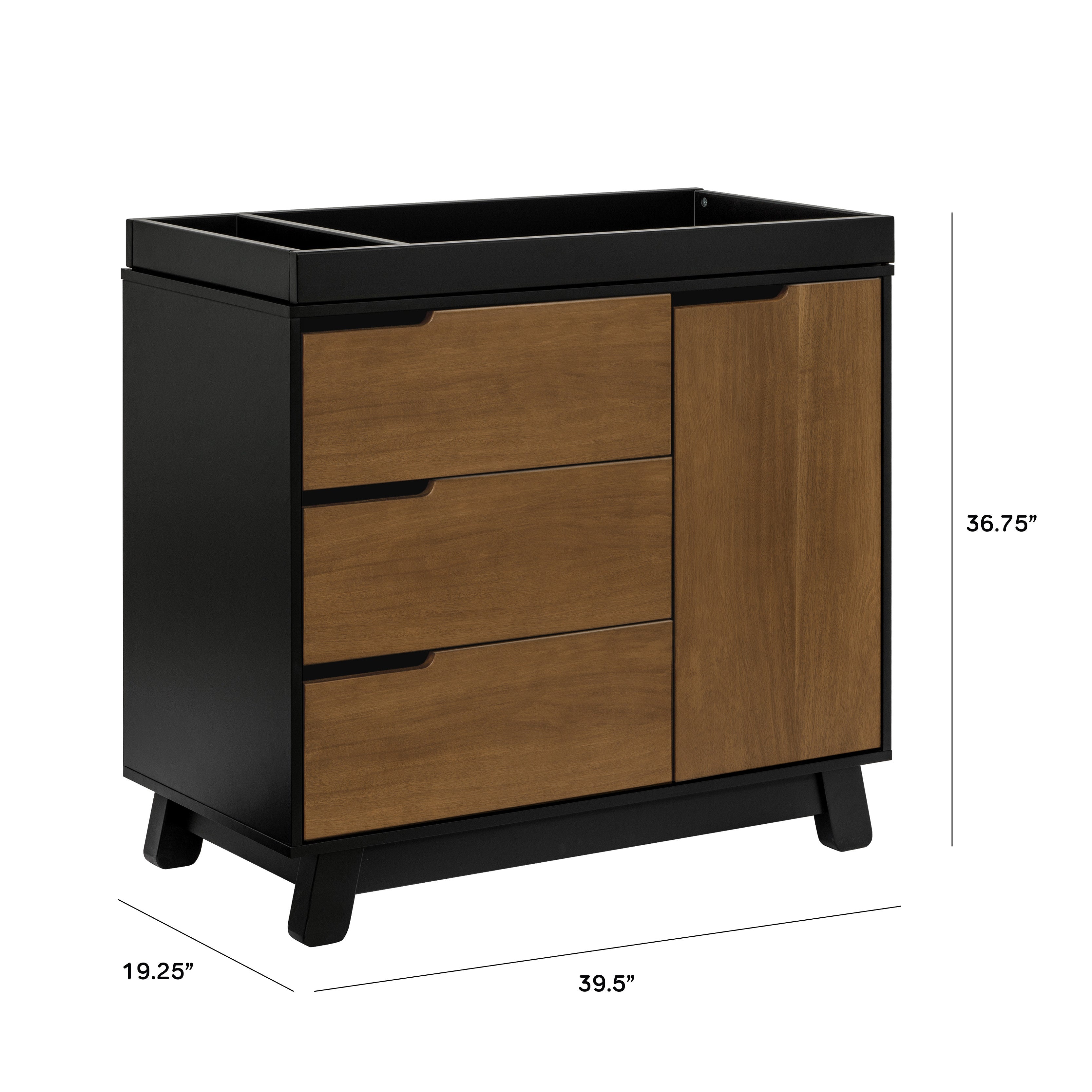 M4223BNL,Babyletto,Hudson 3-Drawer Changer Dresser w/Removable Changing Tray in Black/Natural Walnut