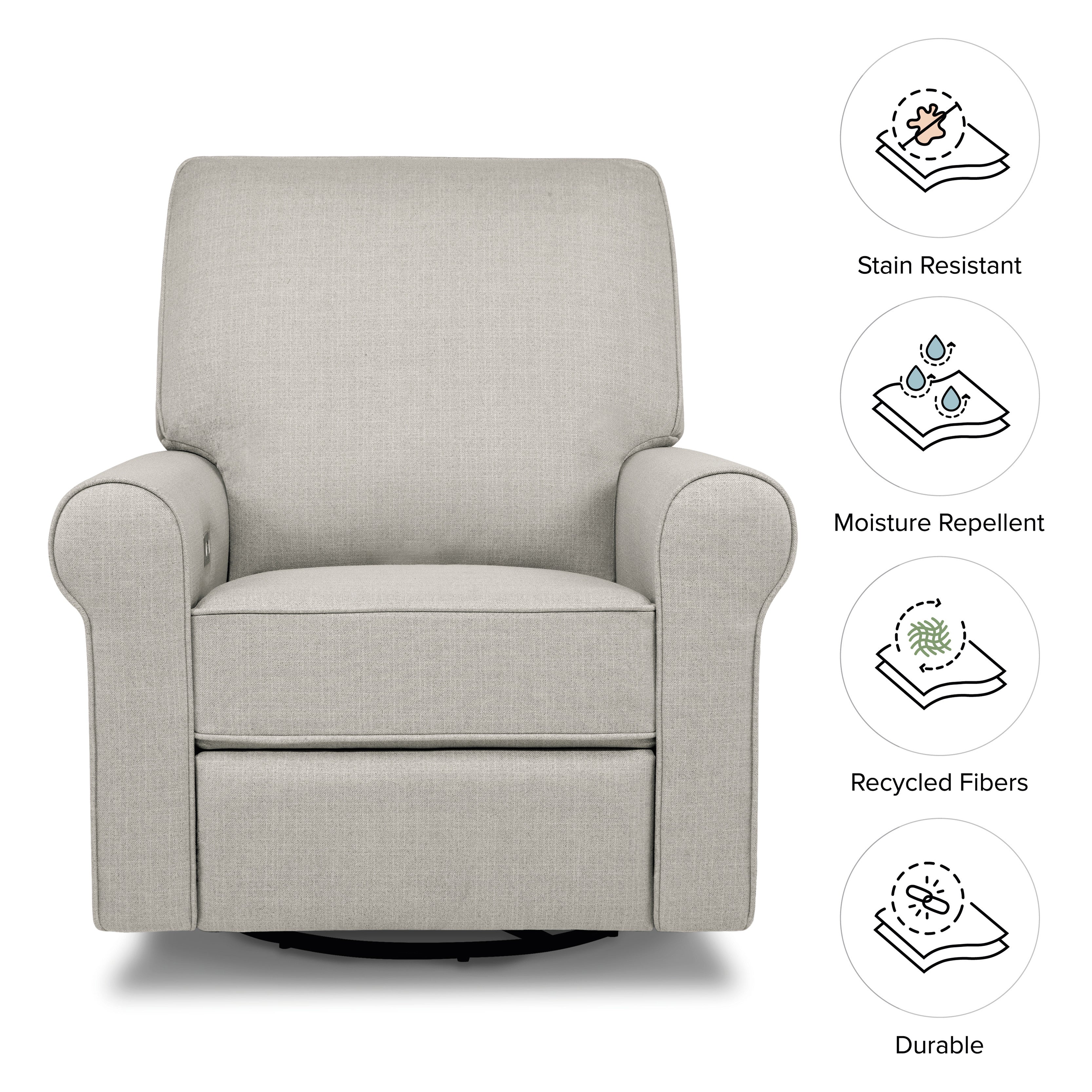 B17787PGET,Monogram by Namesake,Monroe Pillowback Power Recliner in Performance Grey Eco-Twill