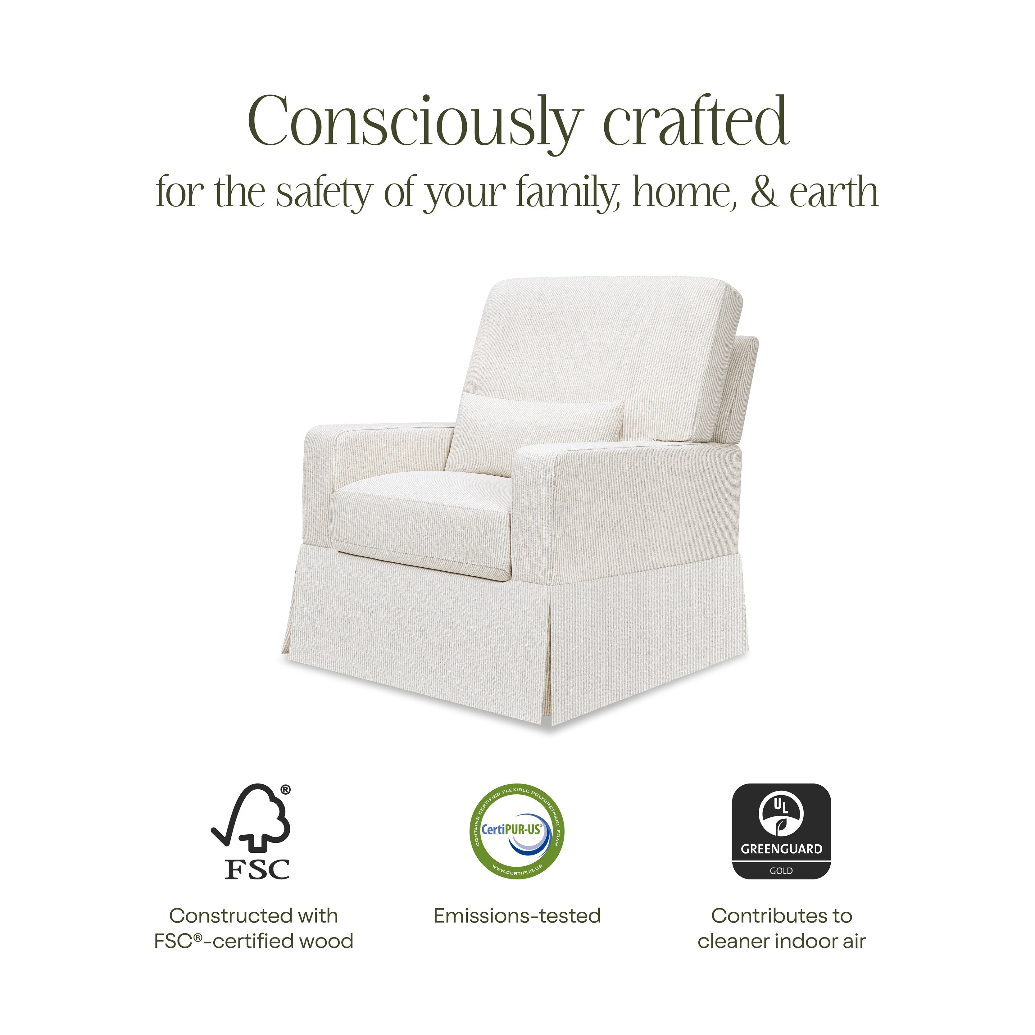 M21787FCS,Namesake,Crawford Pillowback Comfort Swivel Glider in Fog Chatham Stripe Performance Eco-Weave