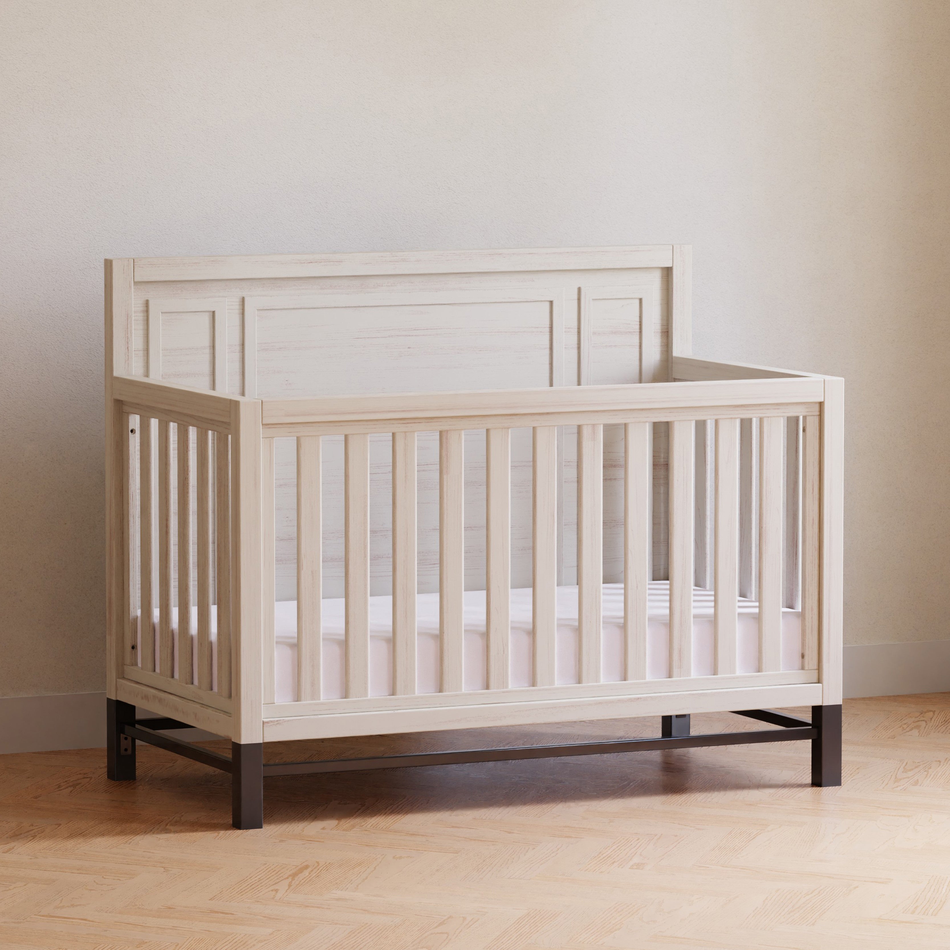 B25801WDF,Monogram by Namesake,Newbern 4-in-1 Convertible Crib in White Driftwood