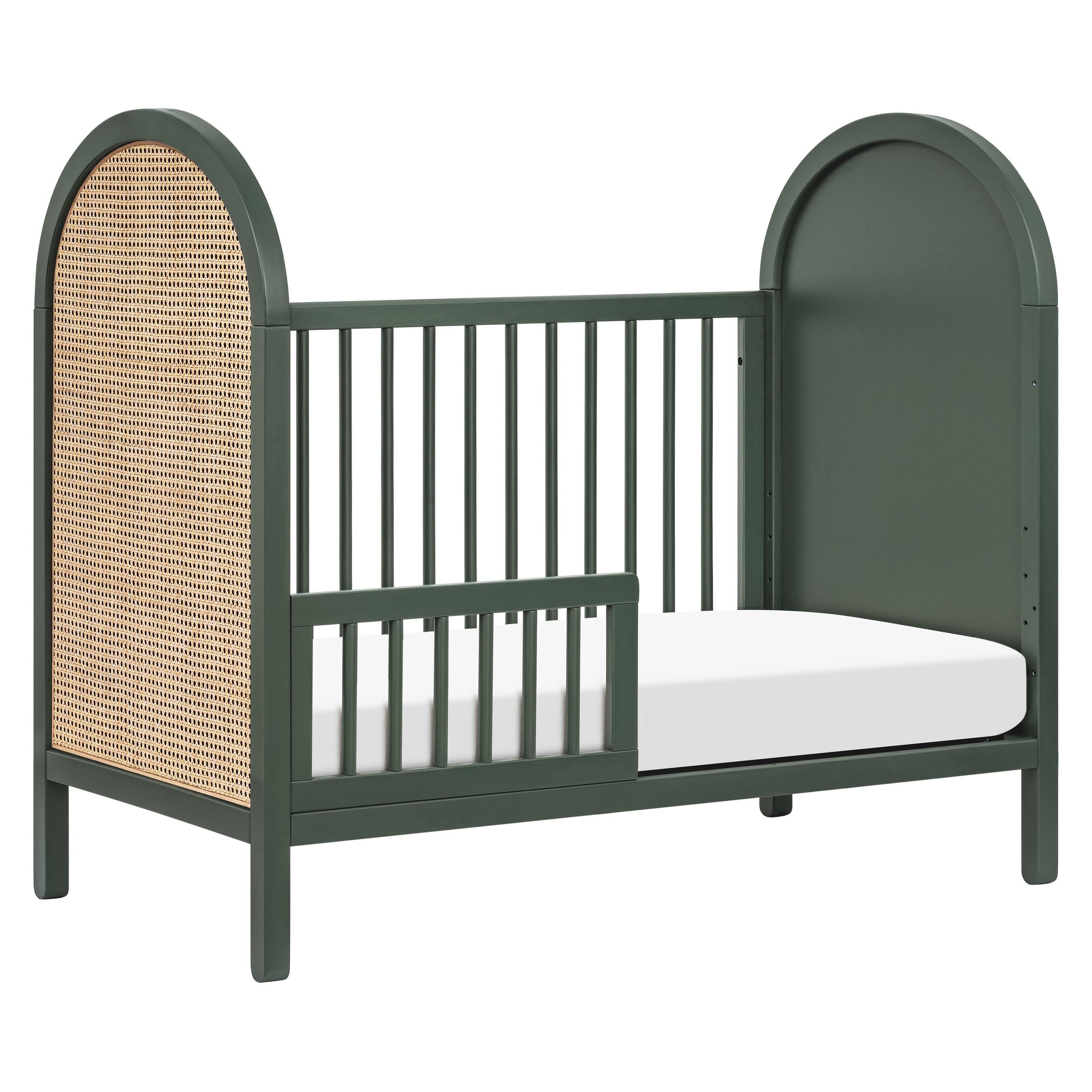 M25601FRGRNC,Babyletto,Bondi Cane 3-in-1 Convertible Crib w/ Toddler Bed Kit in Forest Green w/ Natural Cane
