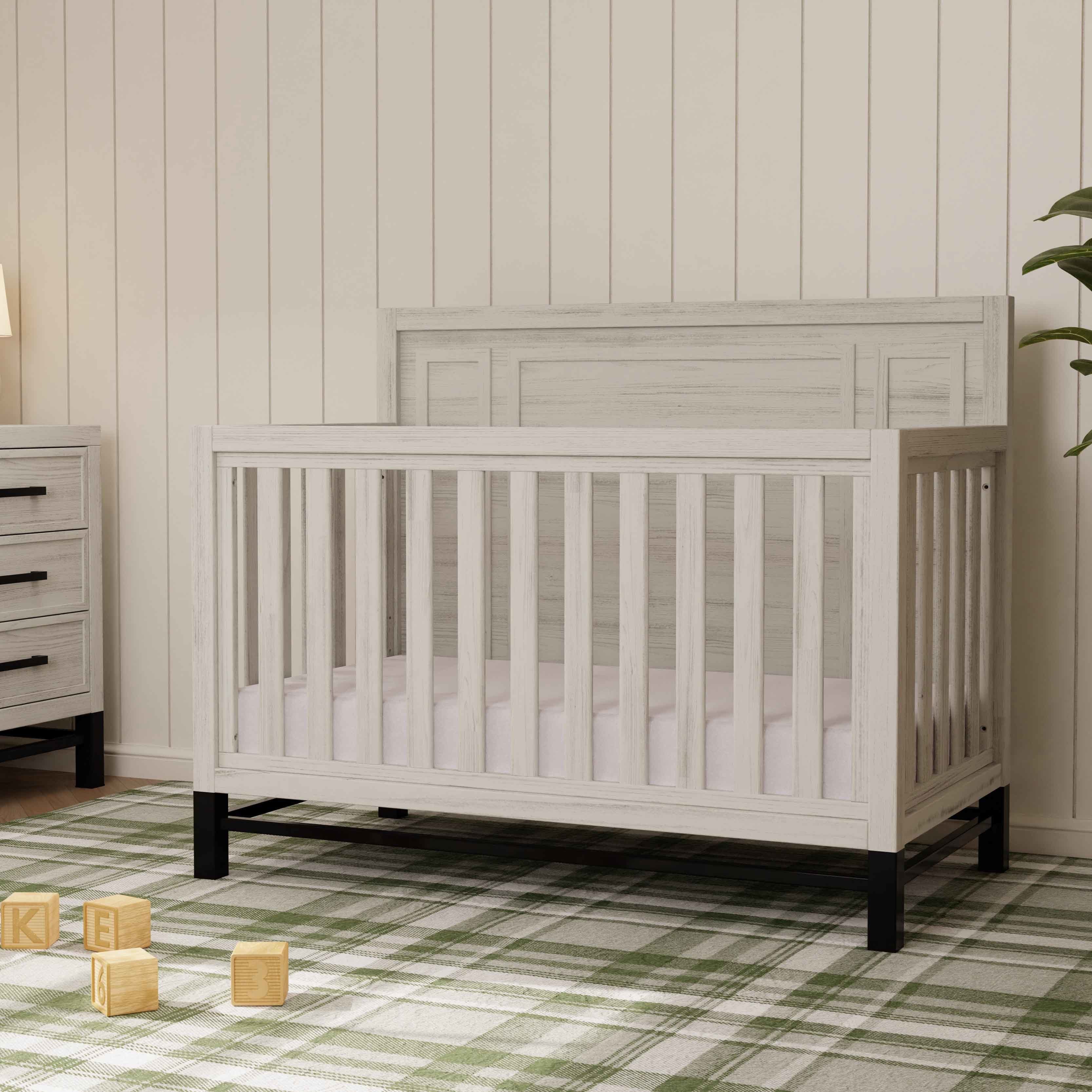 B25801WDF,Monogram by Namesake,Newbern 4-in-1 Convertible Crib in White Driftwood