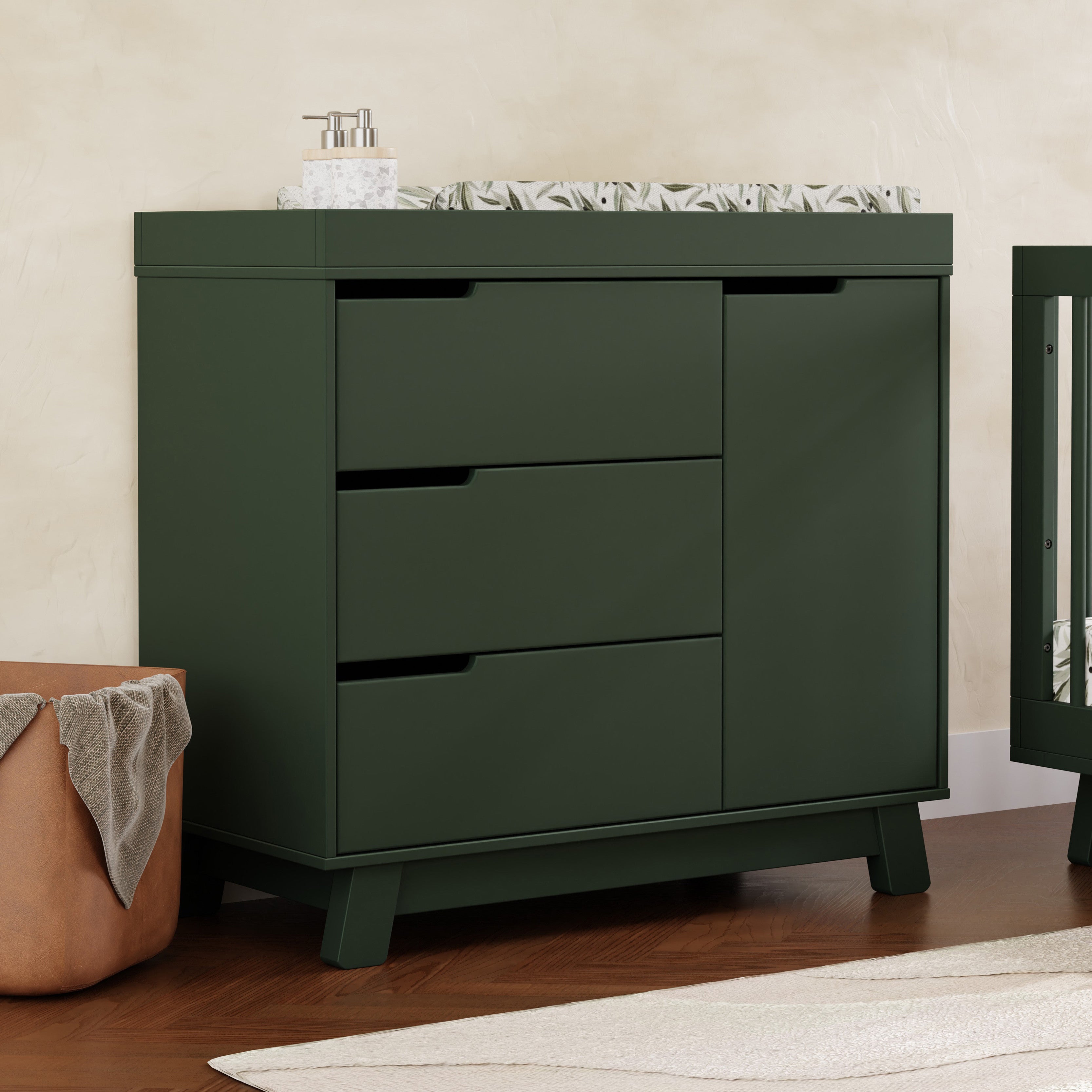 M4223FRGR,Babyletto,Hudson 3-Drawer Changer Dresser w/Removable Changing Tray in Forest Green