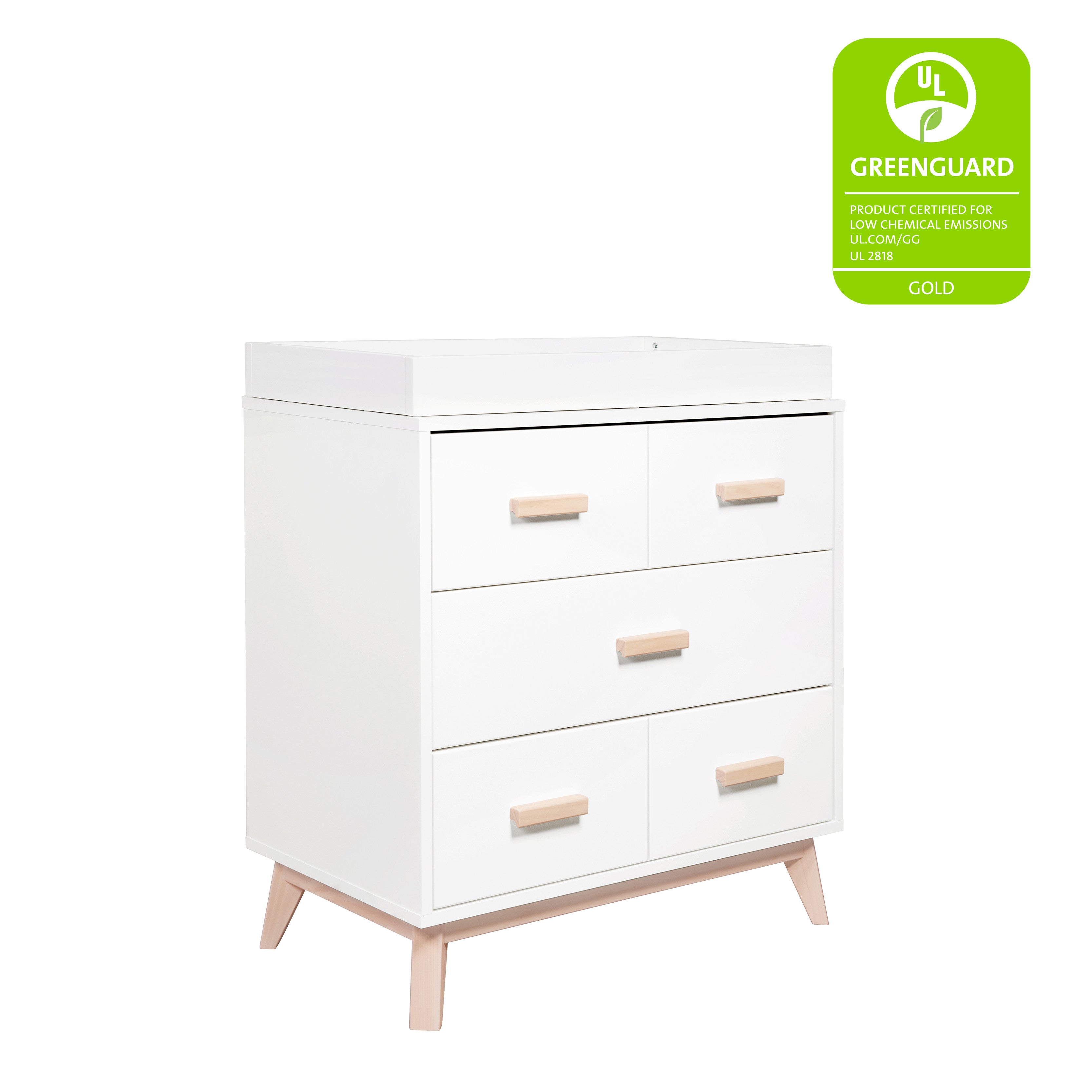 M5823WNX,Babyletto,Scoot 3-Drawer Changer Dresser in White/Washed Natural Finish