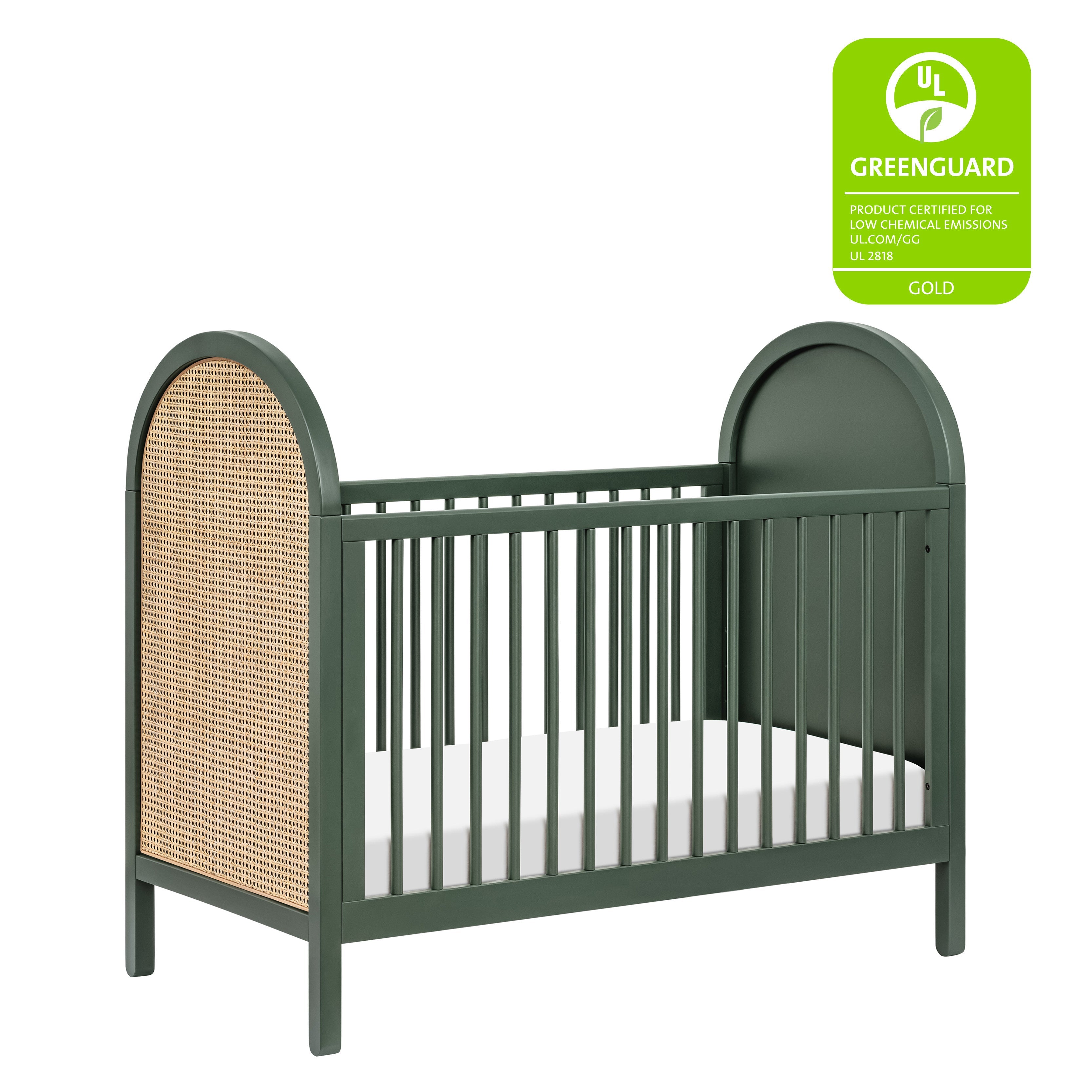 M25601FRGRNC,Babyletto,Bondi Cane 3-in-1 Convertible Crib w/ Toddler Bed Kit in Forest Green w/ Natural Cane