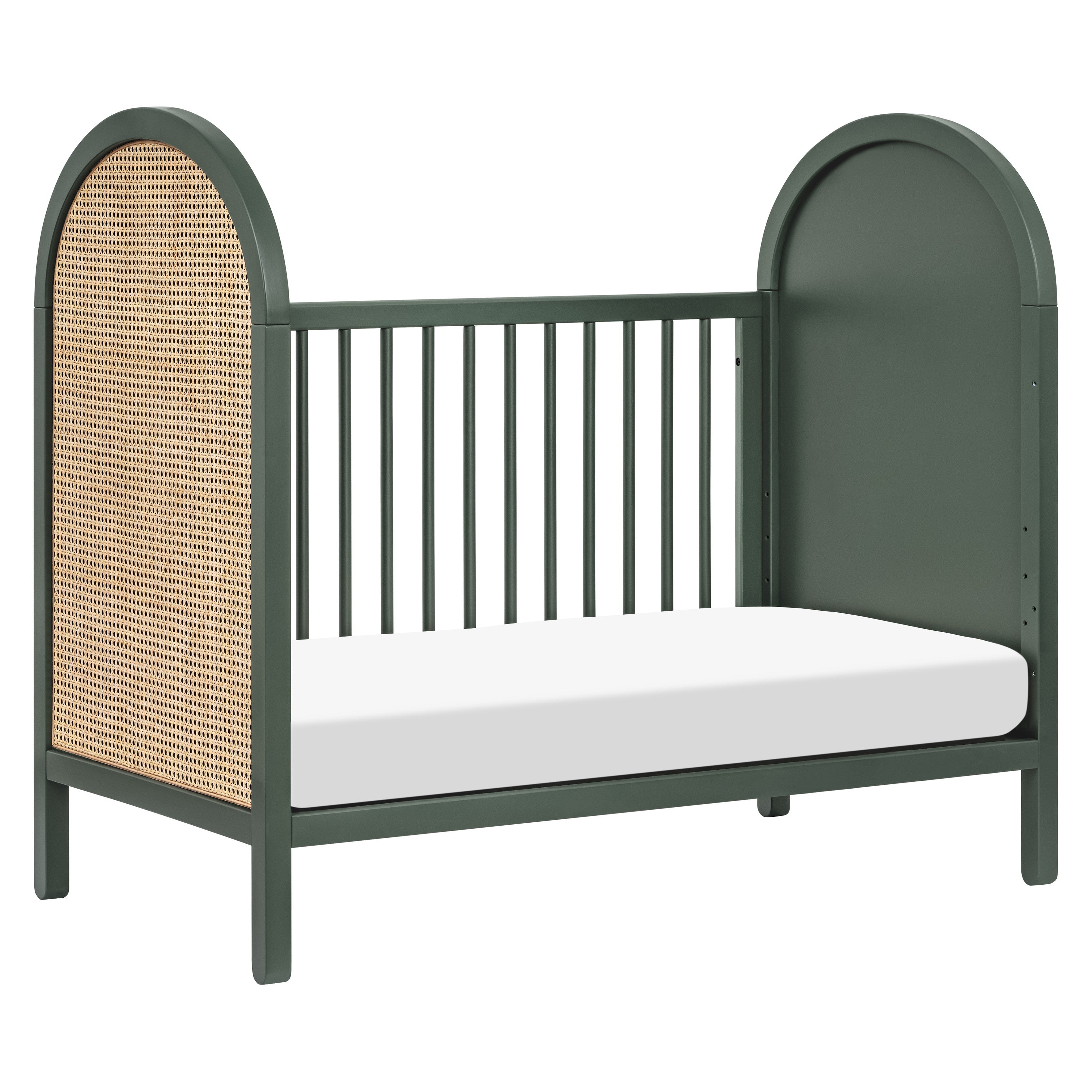 M25601FRGRNC,Babyletto,Bondi Cane 3-in-1 Convertible Crib w/ Toddler Bed Kit in Forest Green w/ Natural Cane