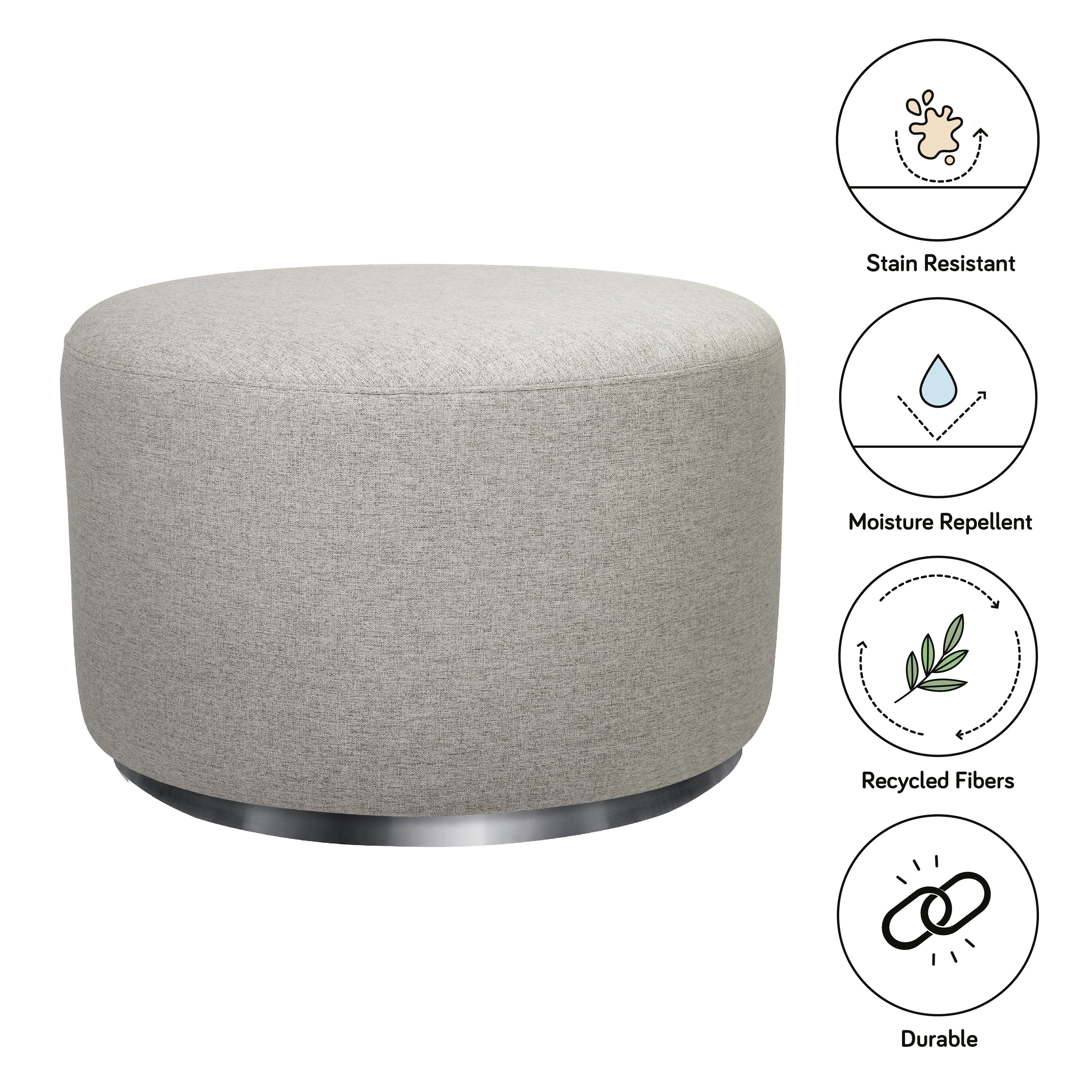 Babyletto Tuba Gliding Ottoman in Eco-Performance Fabric | Water Repellent & Stain Resistant