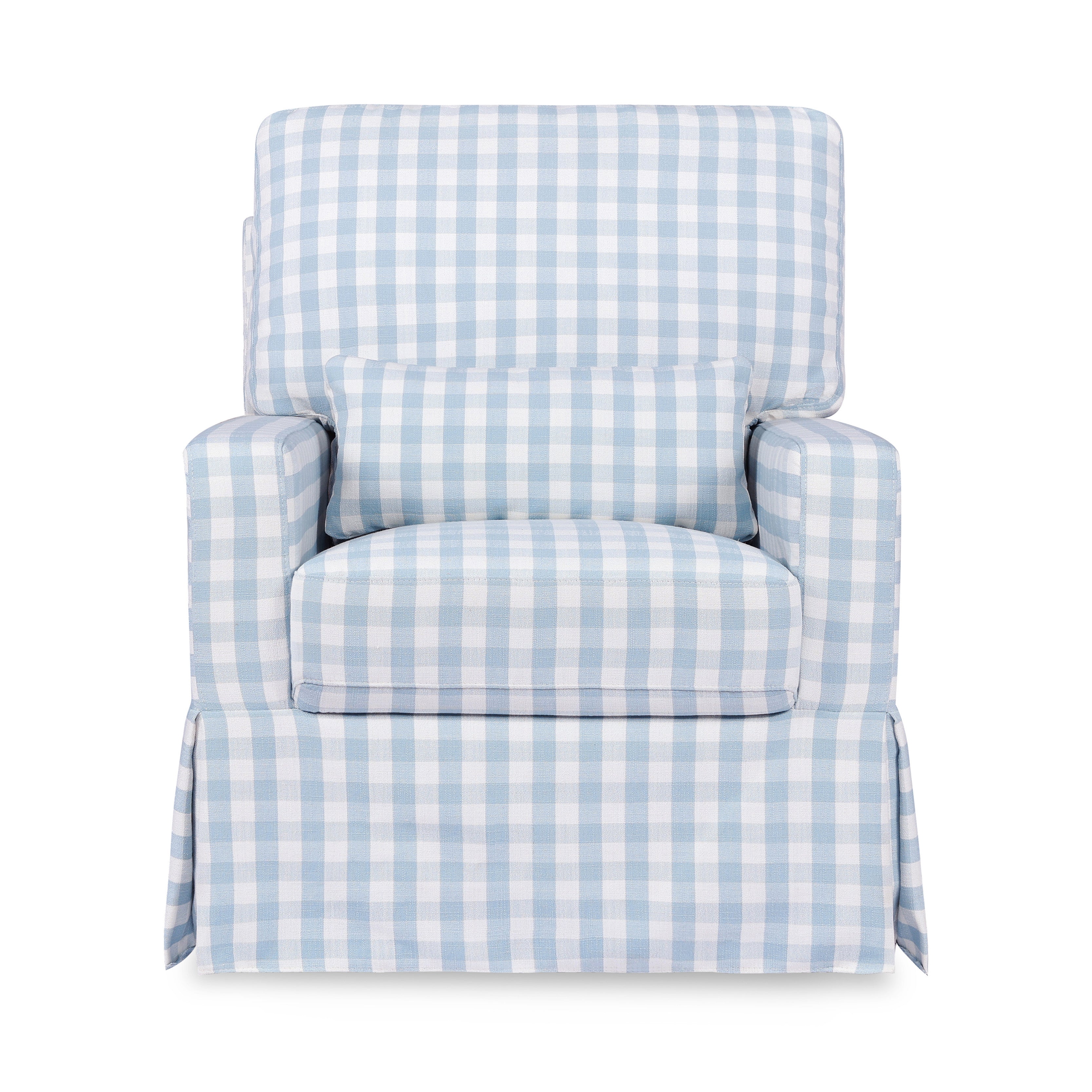 M21787BGH,Namesake,Crawford Pillowback Comfort Swivel Glider in Blue Gingham