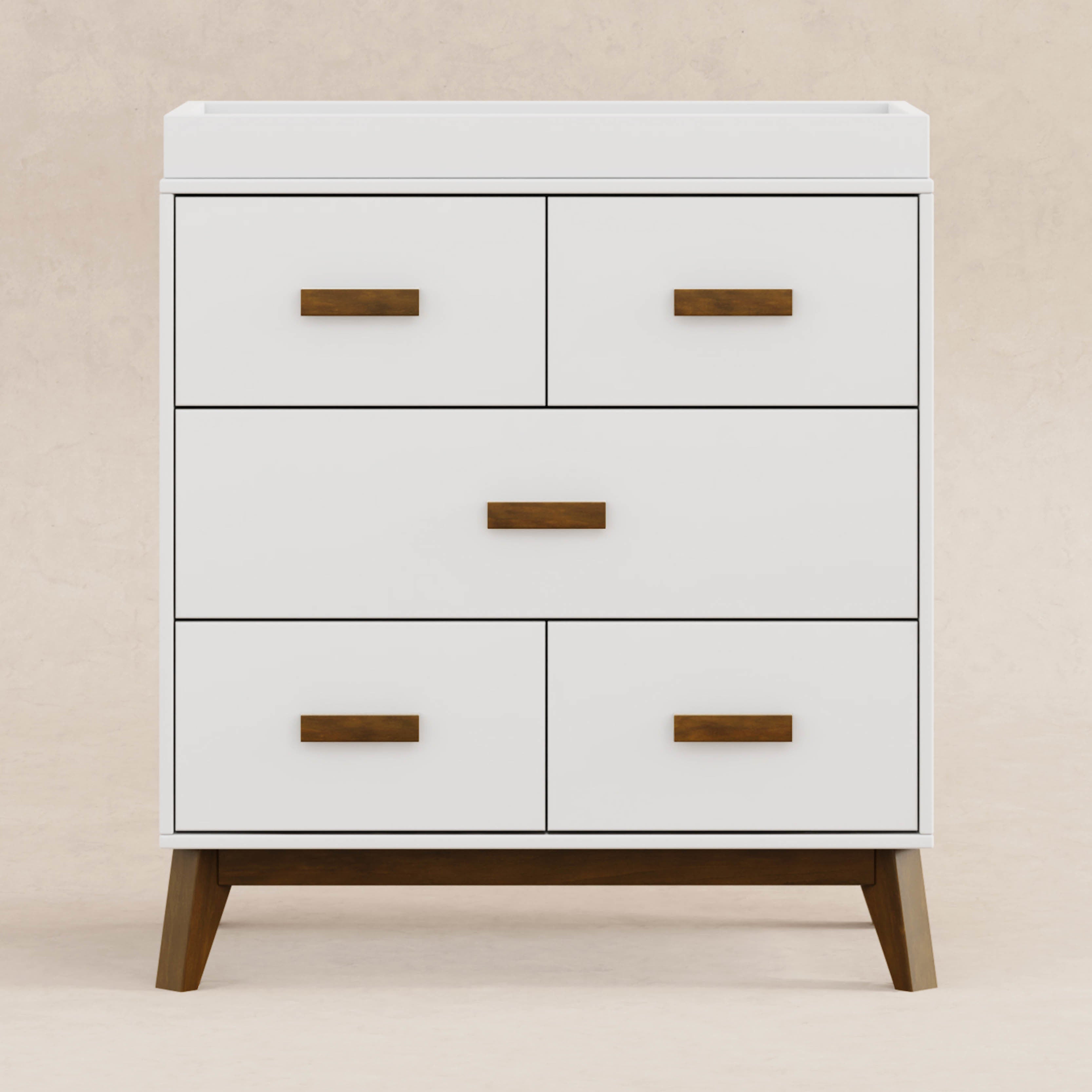 M5823WNL,Babyletto,Scoot 3-Drawer Changer Dresser in White/Natural Walnut Finish