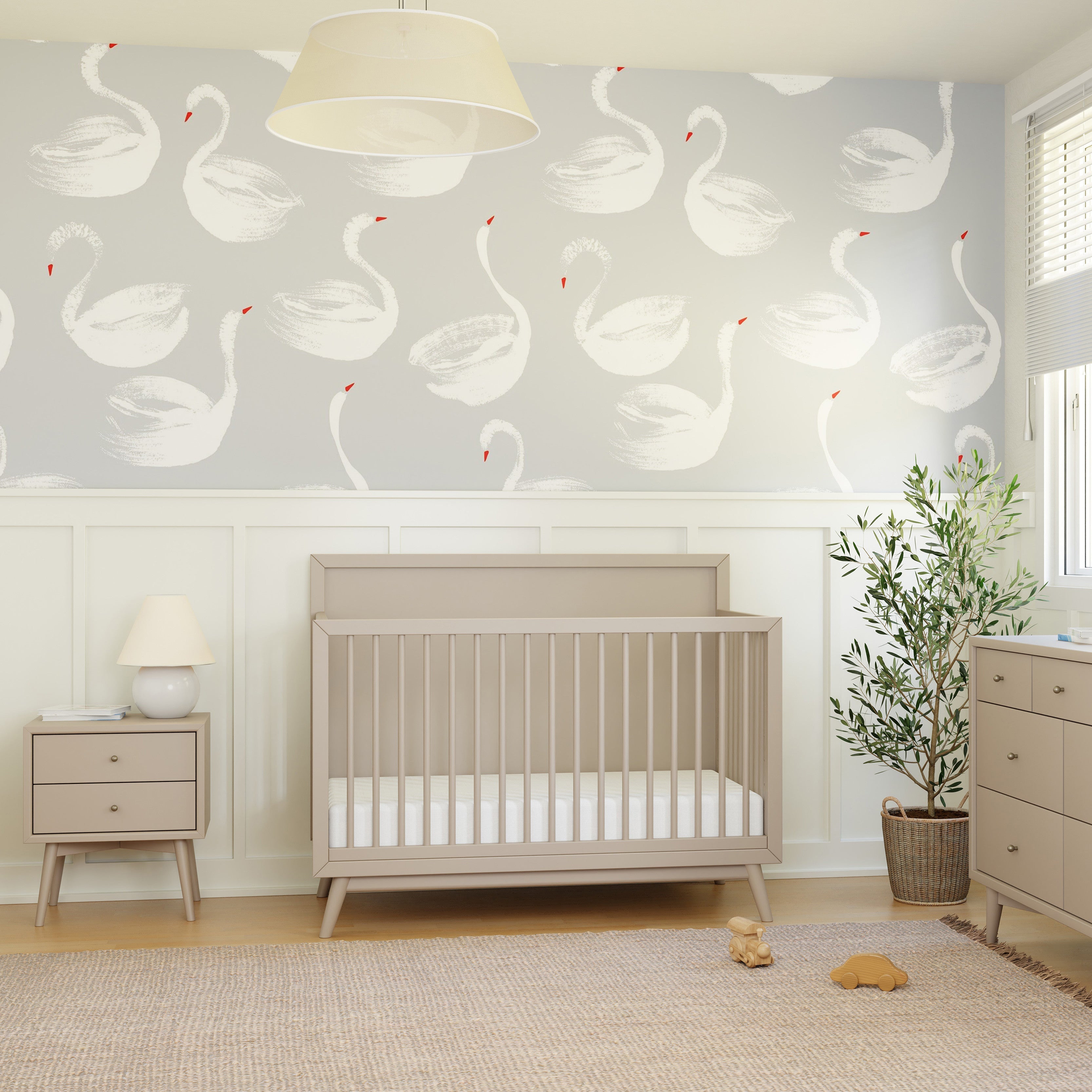 M15901TPE,Babyletto,Palma Mid-Century 4-in-1 Convertible Crib w/Toddler Bed Conversion in Taupe