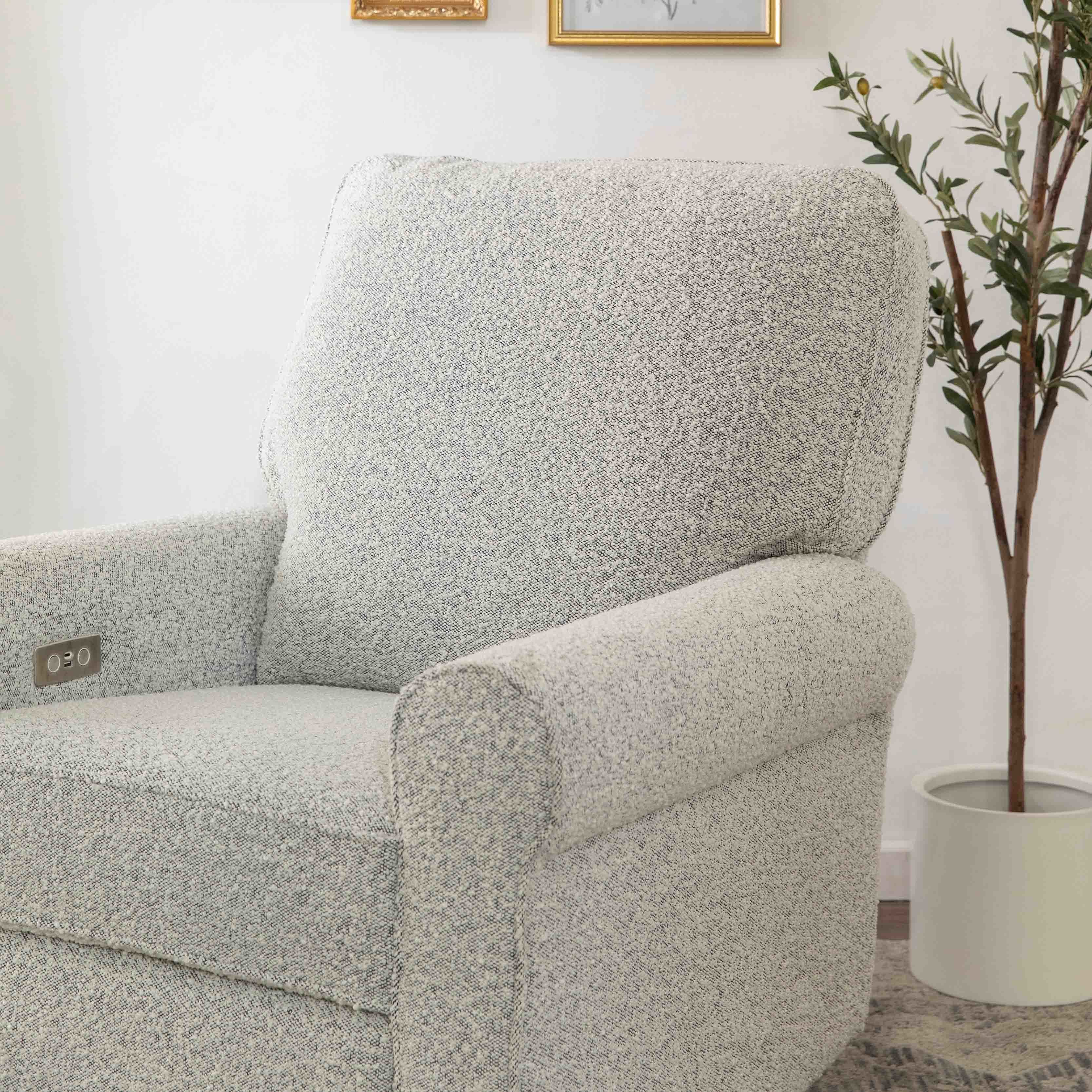 B17787BWB,Monogram by Namesake,Monroe Pillowback Power Recliner in Black White Boucle