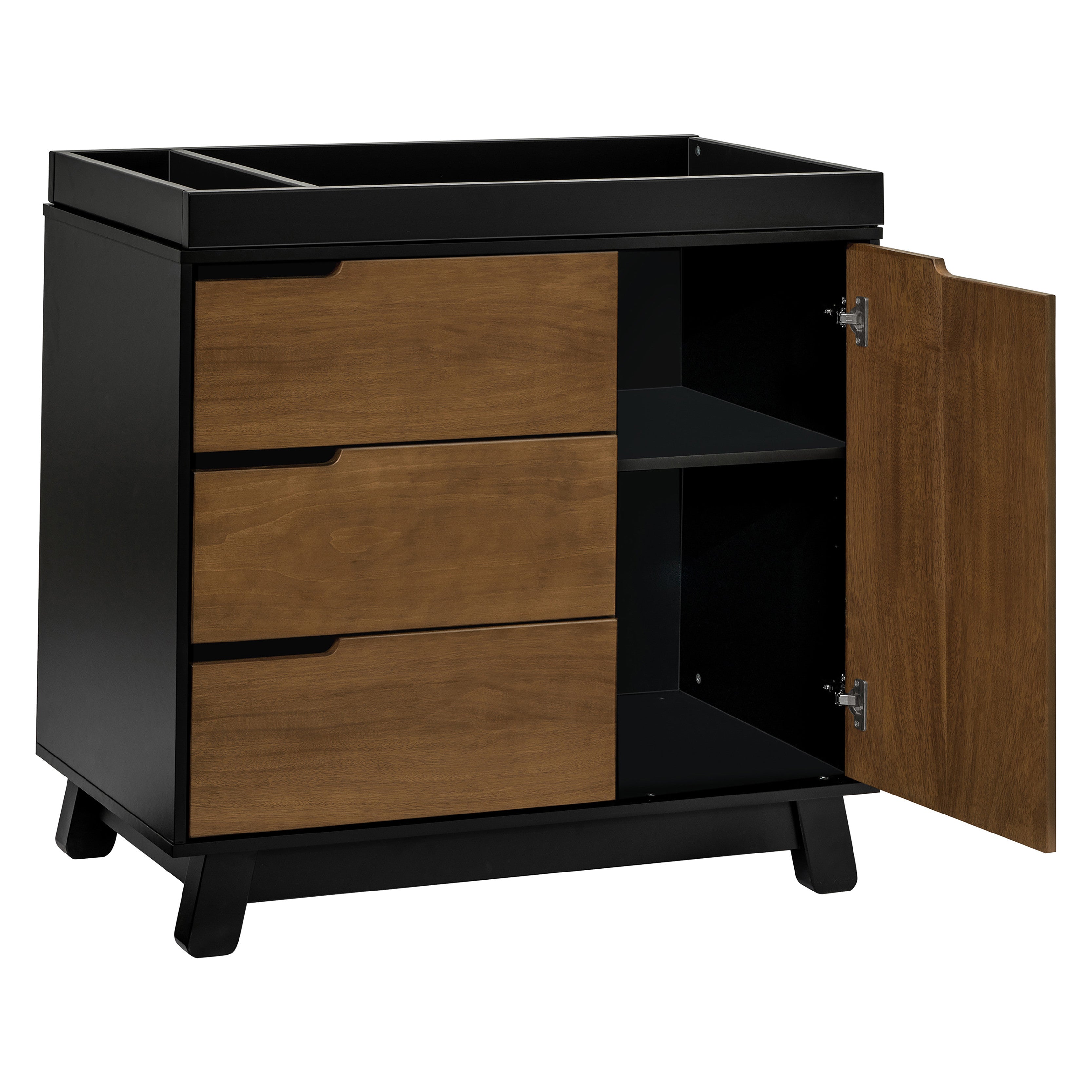 M4223BNL,Babyletto,Hudson 3-Drawer Changer Dresser w/Removable Changing Tray in Black/Natural Walnut