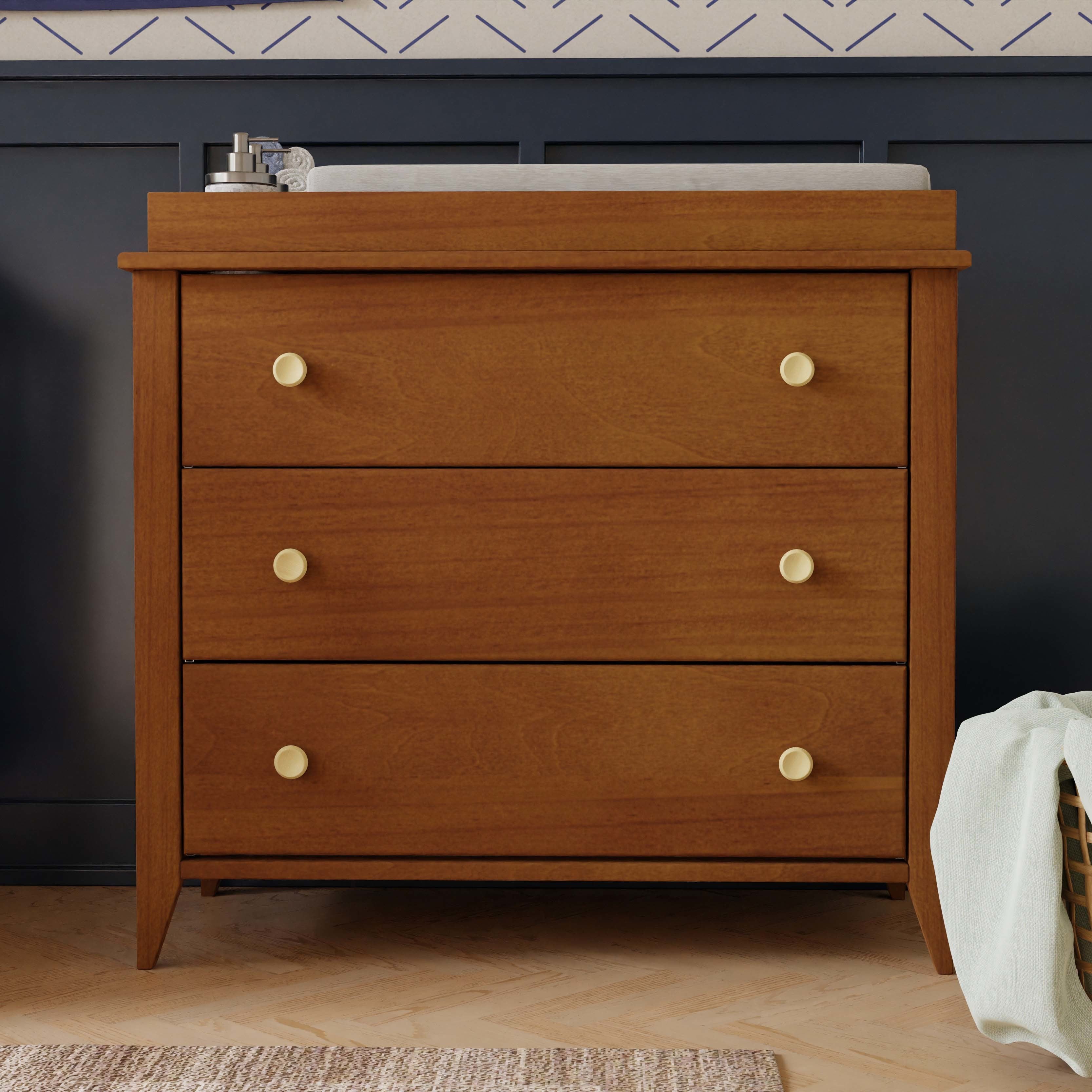 M10323CTN,Babyletto,Sprout 3-Drawer Changer Dresser in Chestnut and Natural Finish