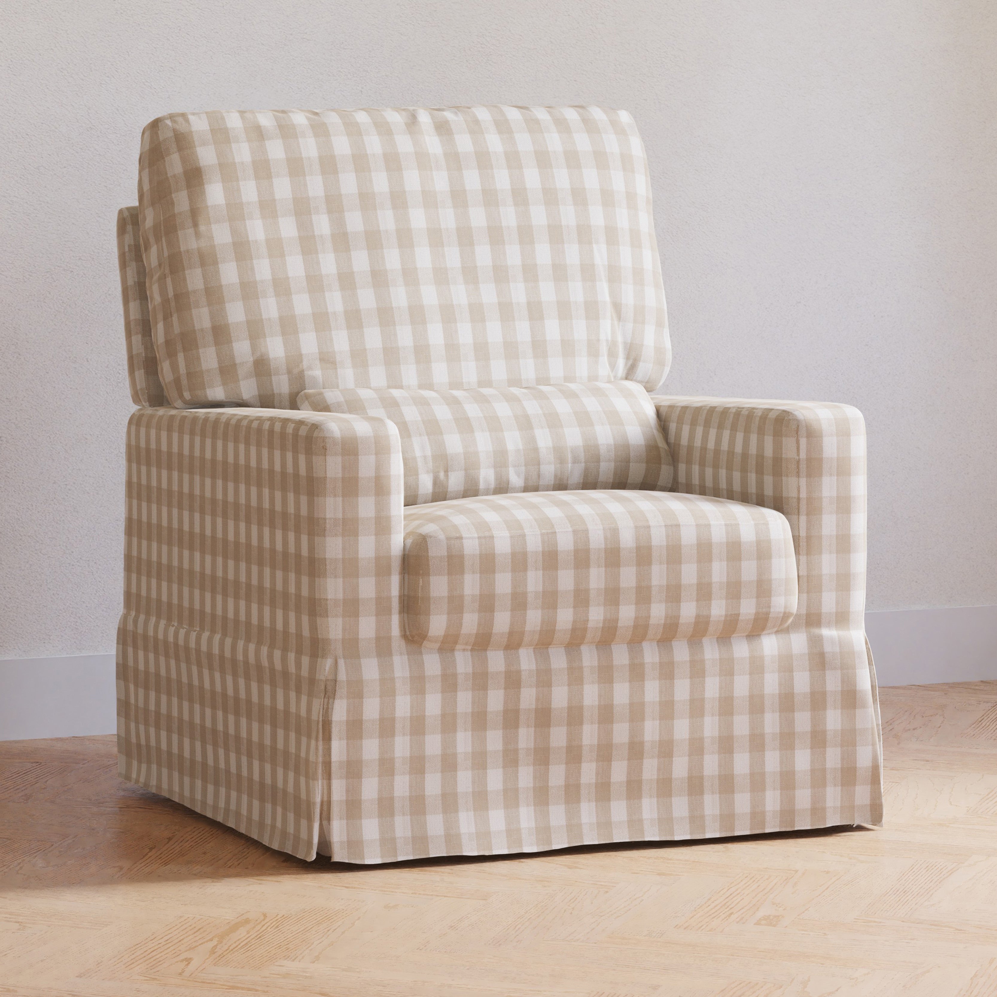 M21787TGH,Namesake,Crawford Pillowback Comfort Swivel Glider in Tan Gingham