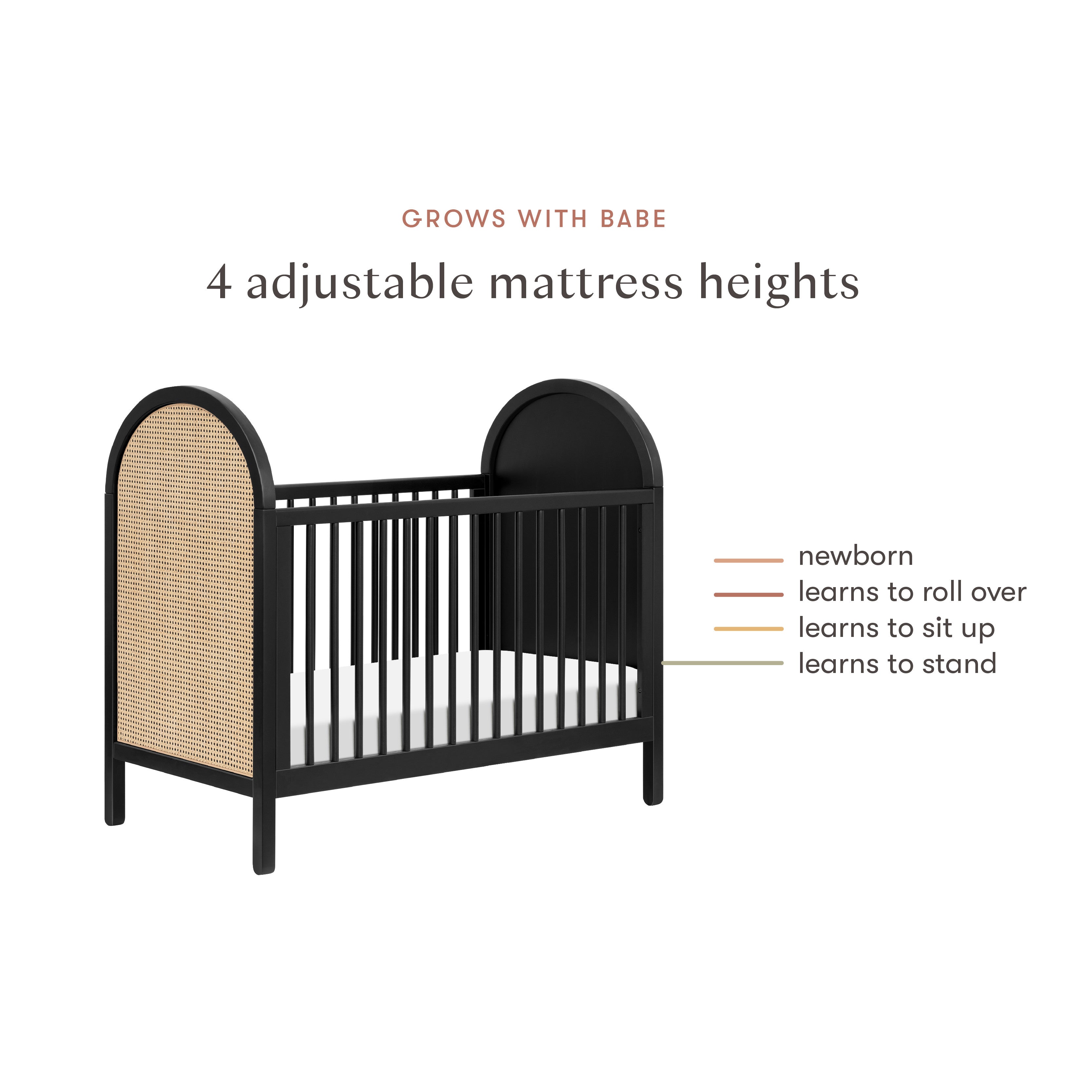 M25601BNC,Babyletto,Bondi Cane 3-in-1 Convertible Crib w/ Toddler Bed Kit in Black with Natural Cane